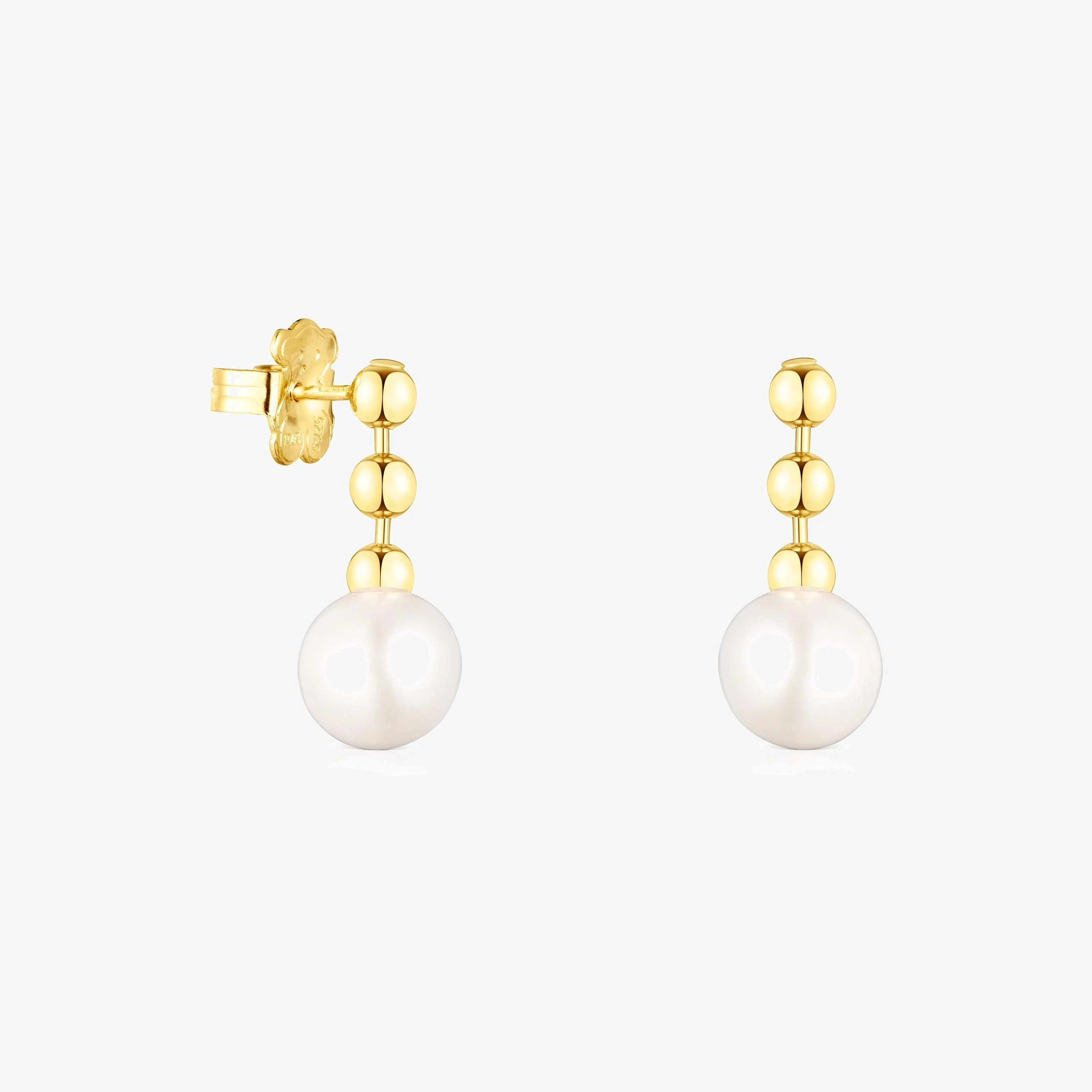 Short 18K gold vermeil Gloss ball Earrings with Pearl - 1