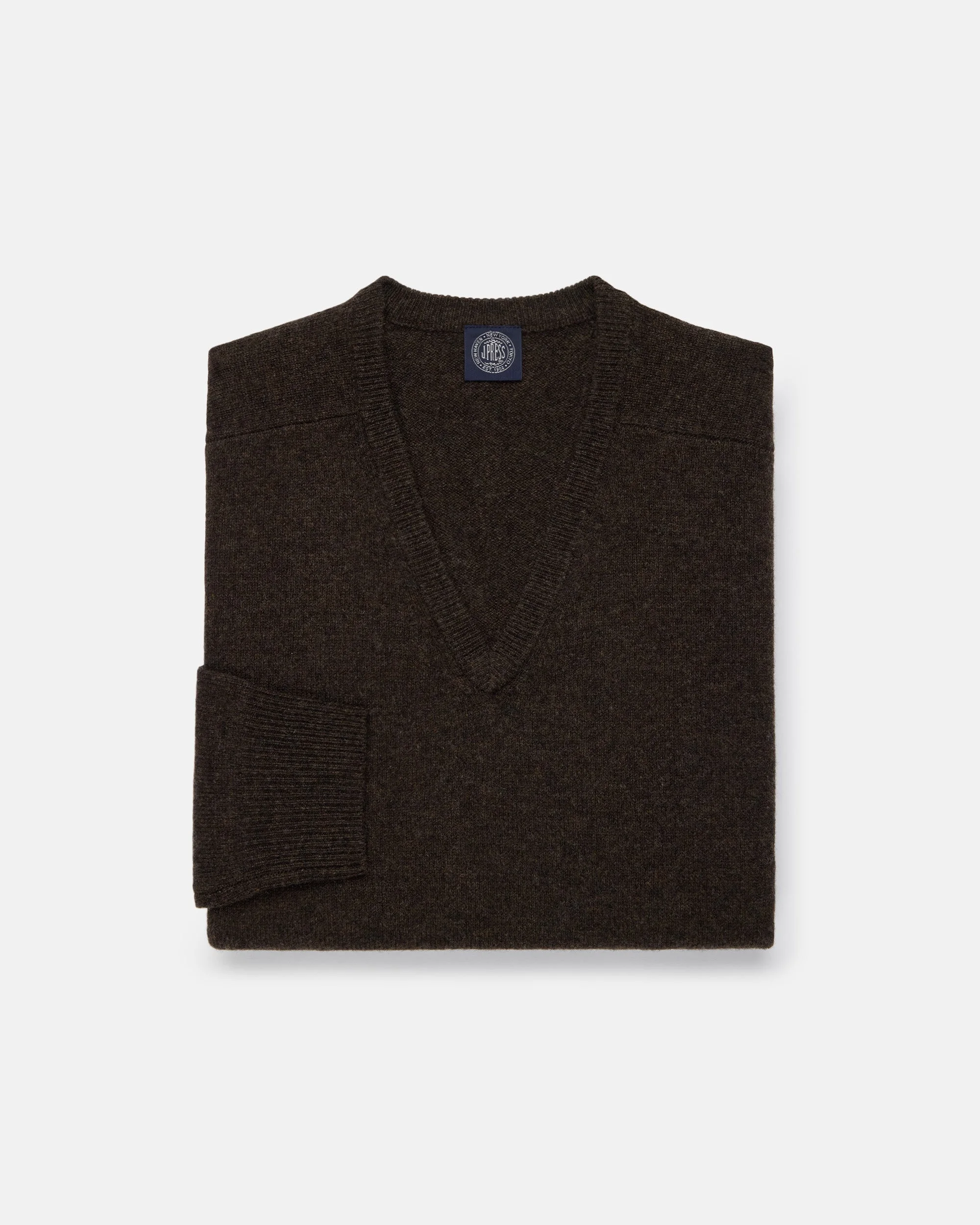 DARK BROWN LAMBSWOOL V-NECK SWEATER - 1
