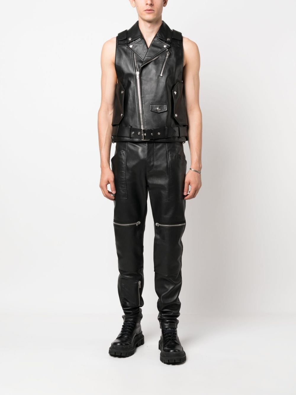 leather biker vest - 2