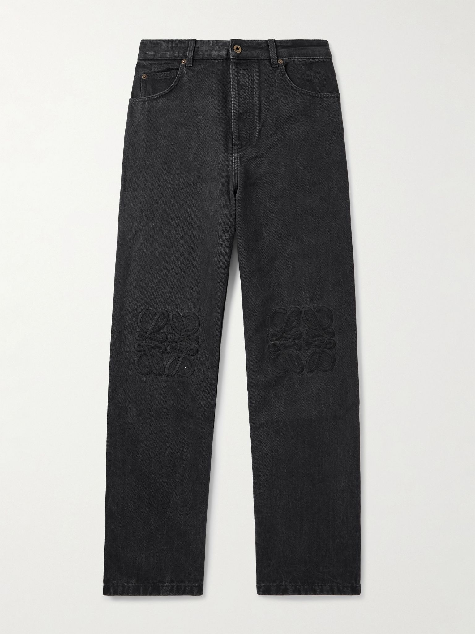 Wide-Leg Logo-Embroidered Jeans Black - 1