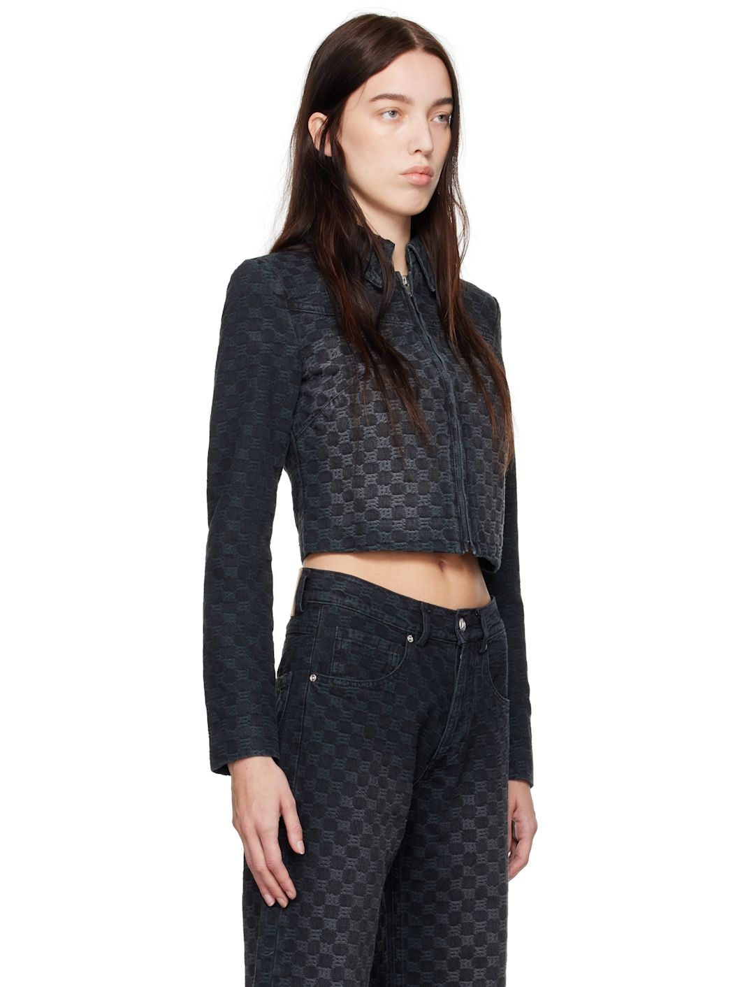 Black Jacquard Monogram Denim Jacket - 2