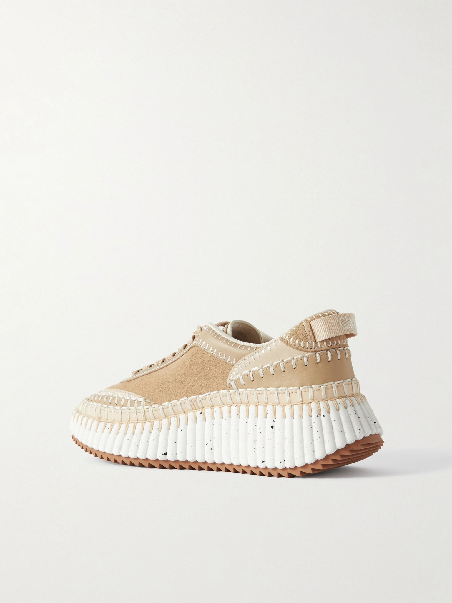 Nama embroidered suede and recycled-mesh sneakers Beige - 3