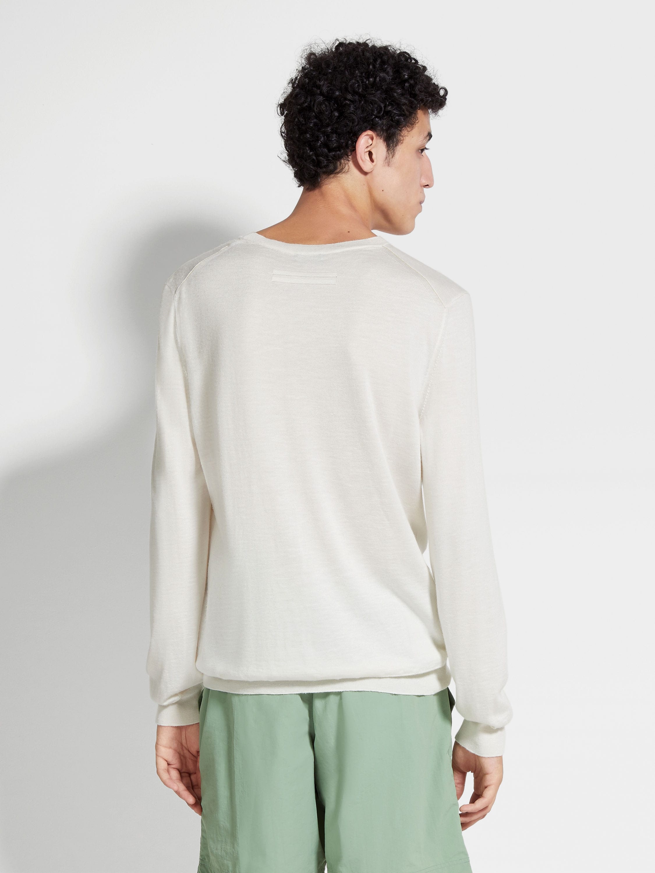 WHITE MÉLANGE SILK CASHMERE AND LINEN CREWNECK - 5