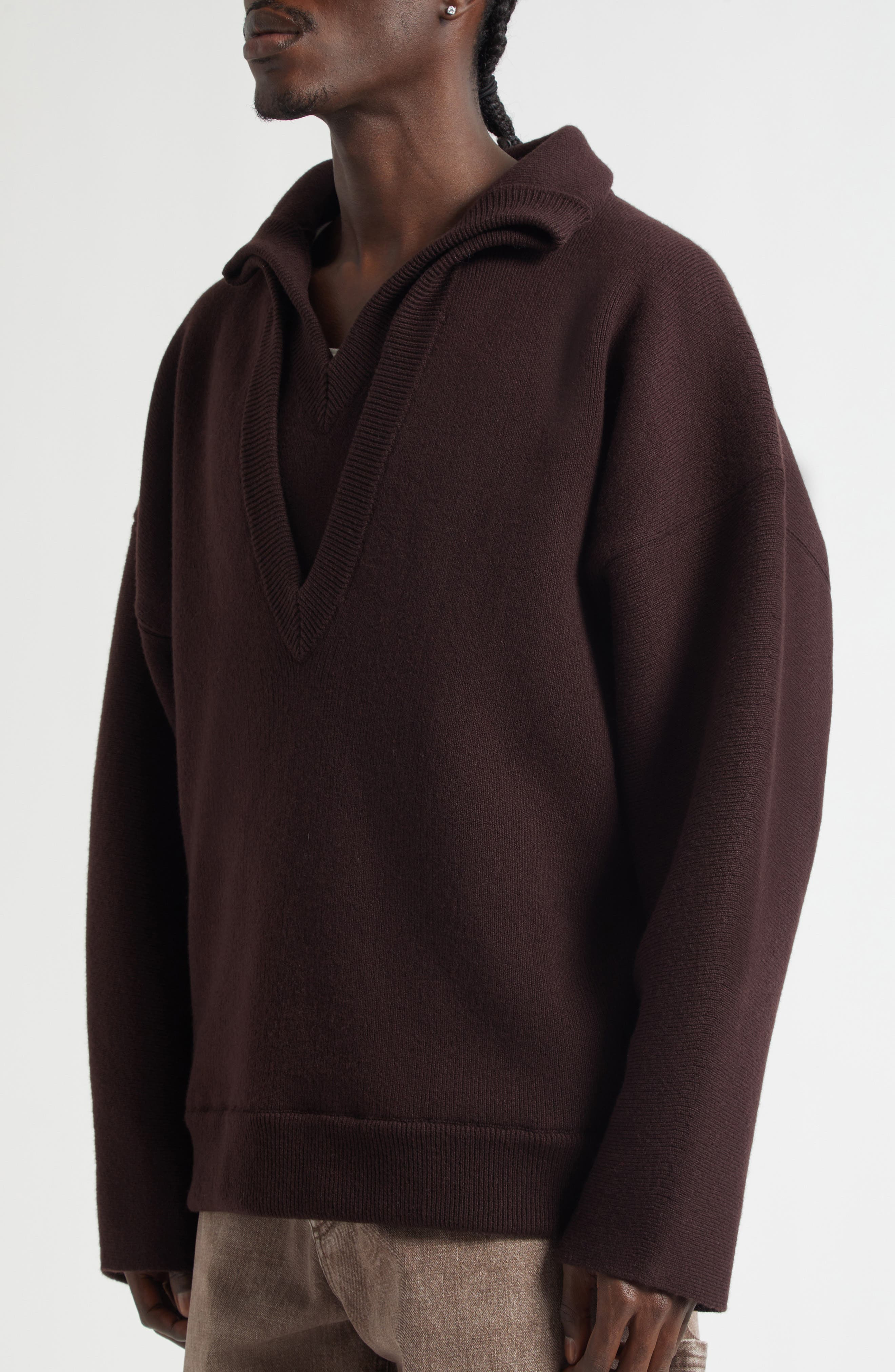Bottega Veneta Chunky Compact Wool Blend V-Neck Sweater in 2046 Ebony at Nordstrom - 5