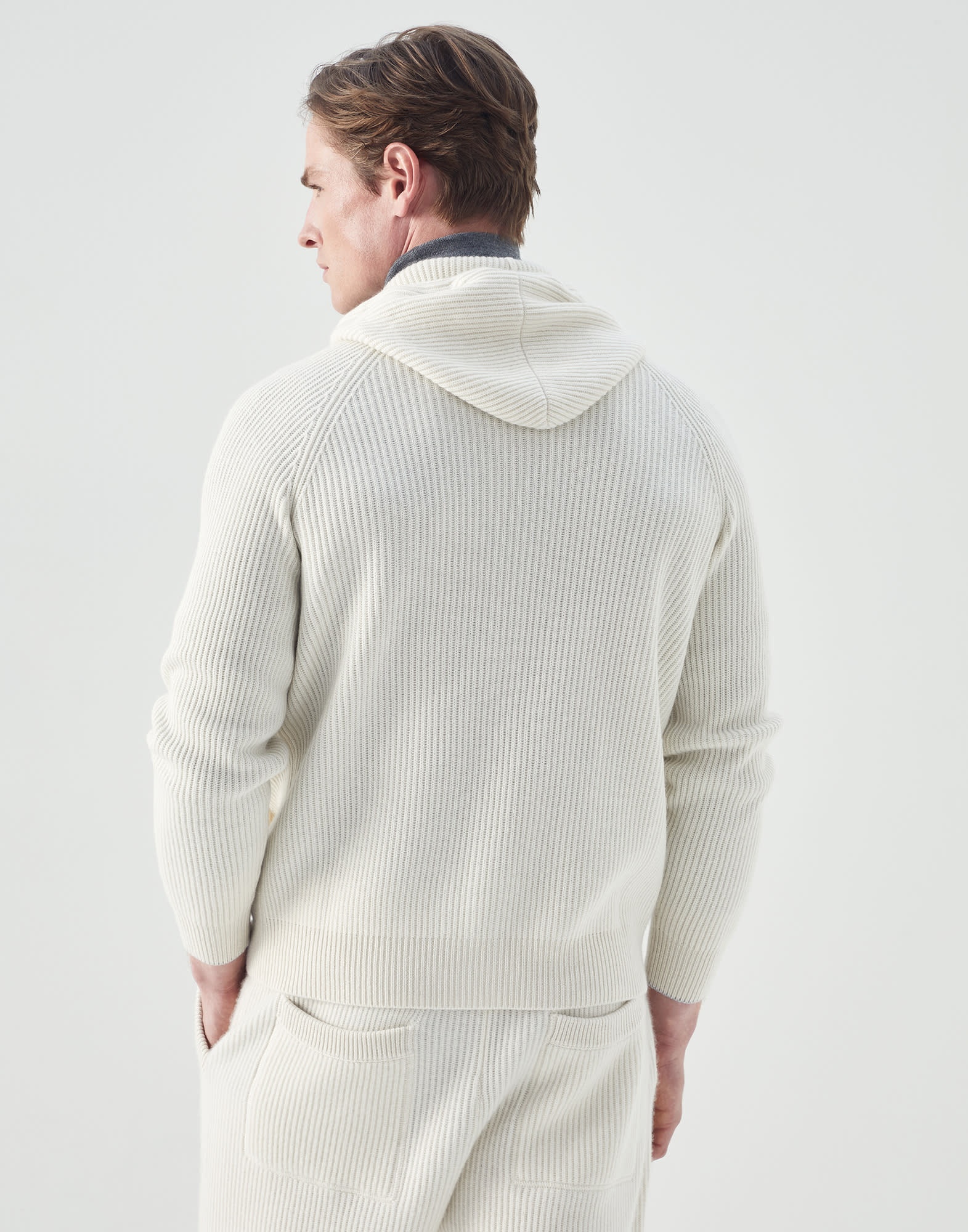 Cashmere English rib knit sweatshirt with hood - 2