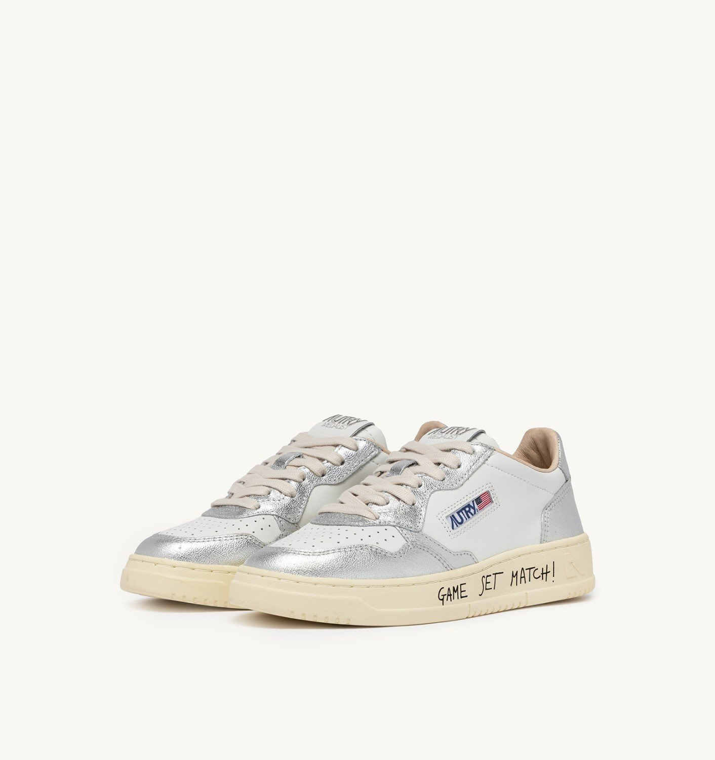MEDALIST LOW SNEAKERS IN WHITE AND SILVER LEATHER WITH LETTERING - 2