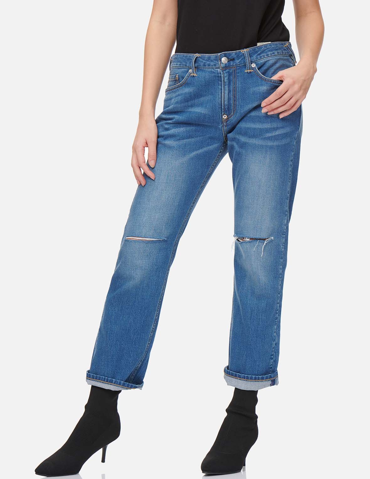 CAMOUFLAGE JACQUARD DAICOCK INSERT BOYFRIEND JEANS - 4