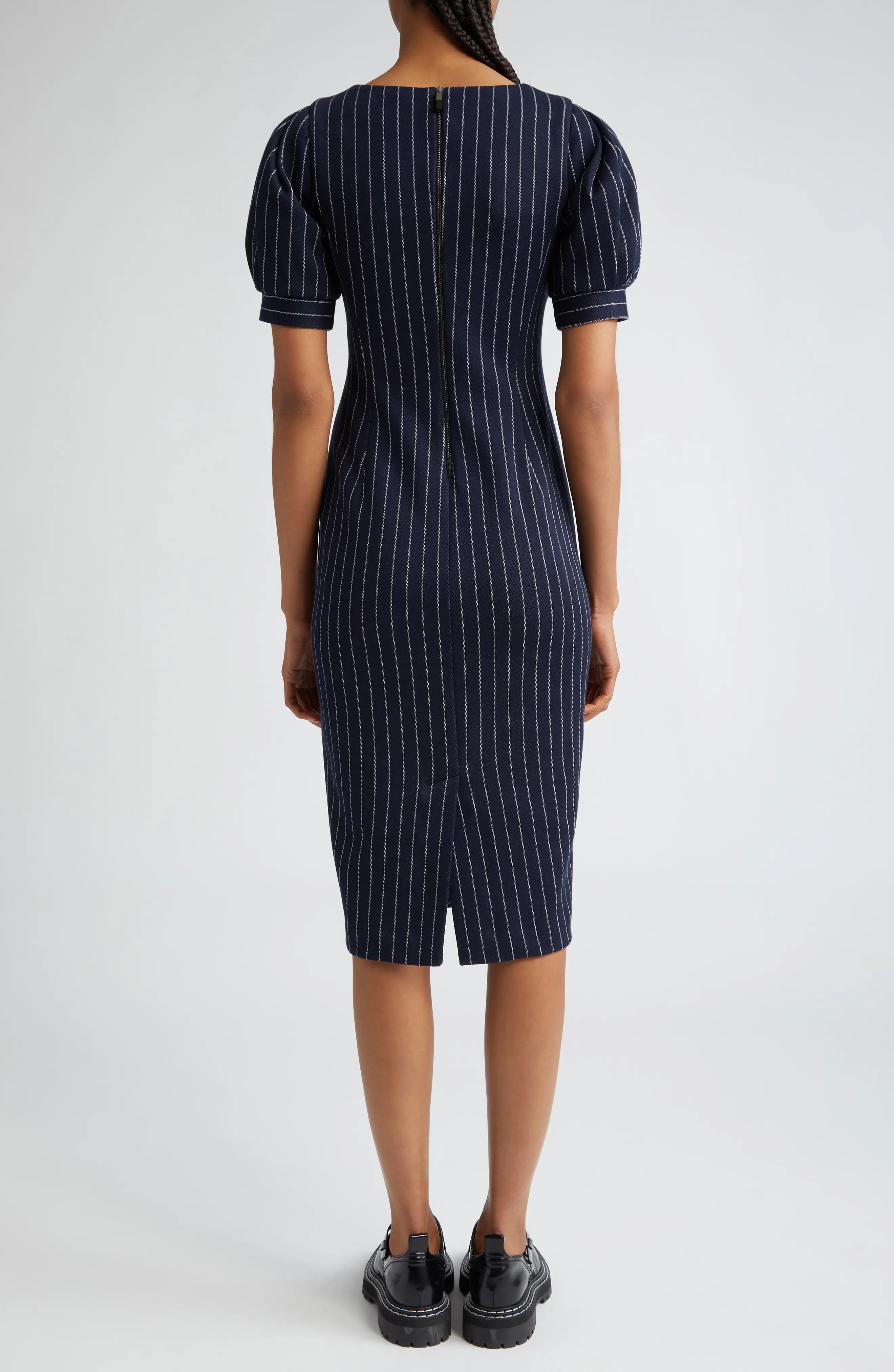 Tunica Pinstripe Puff Sleeve Sheath Dress - 2