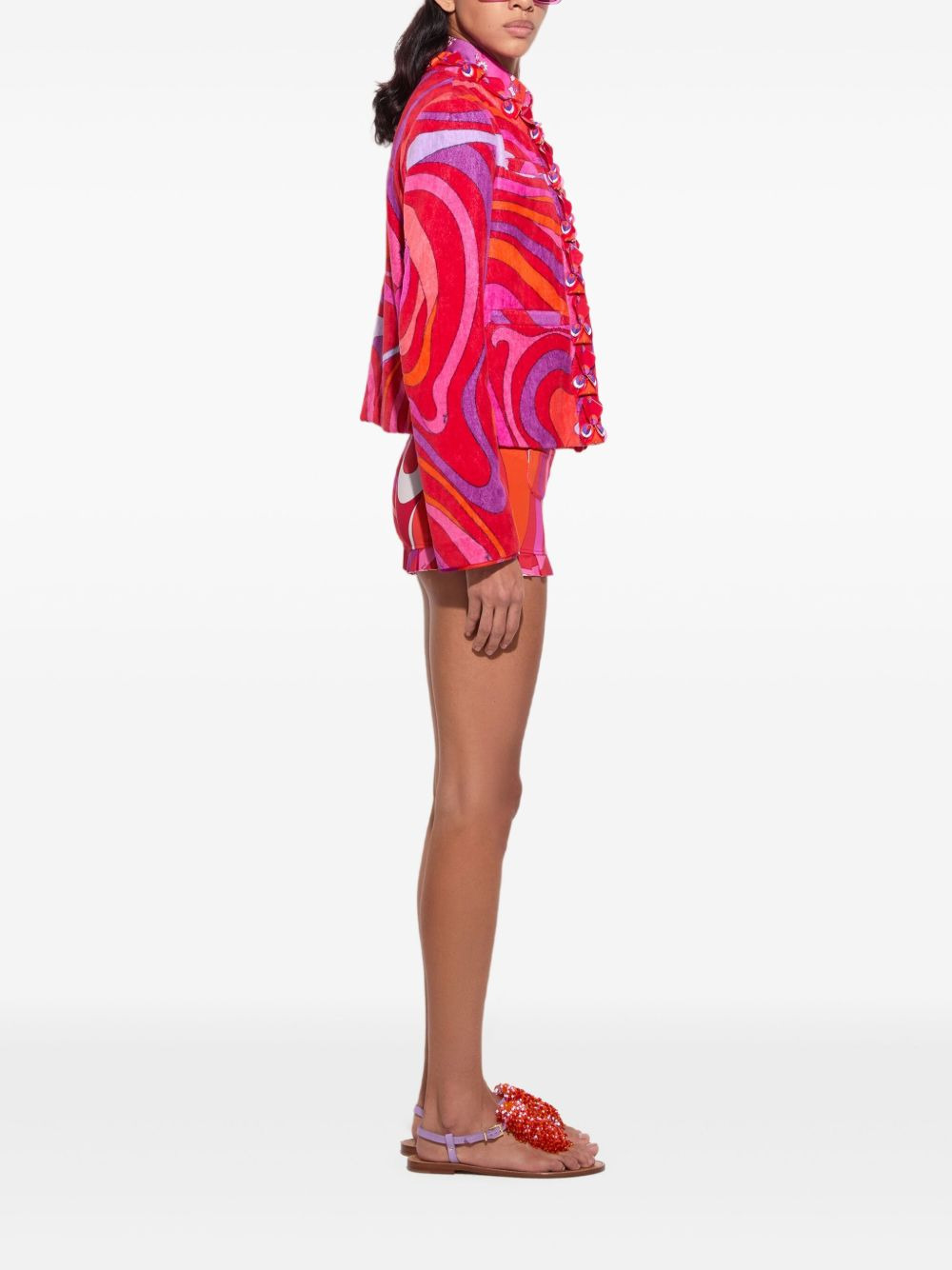 swirl-print ruffled jacket - 3
