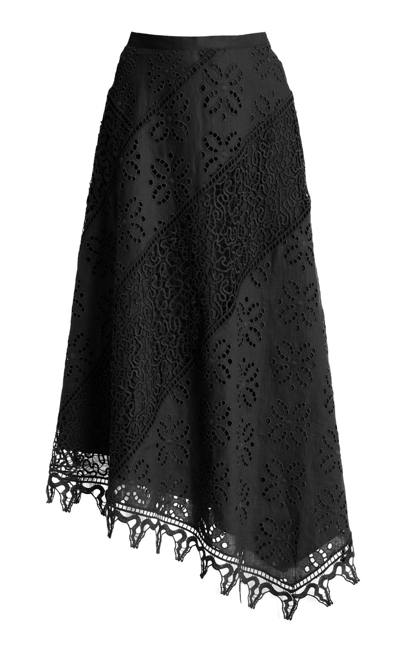 Solara Eyelet-Lace Linen Maxi Skirt black 1