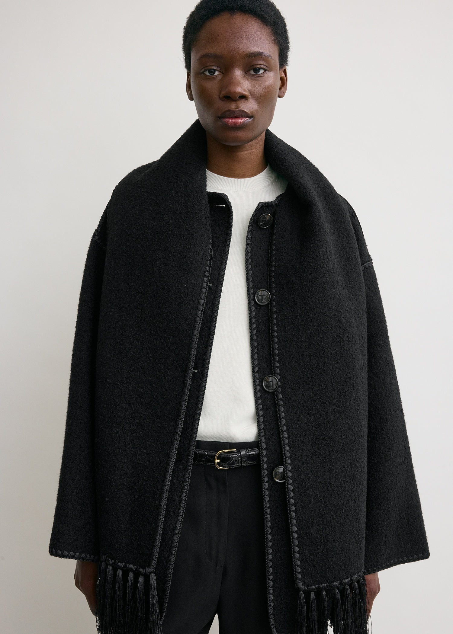 Embroidered scarf jacket black - 6