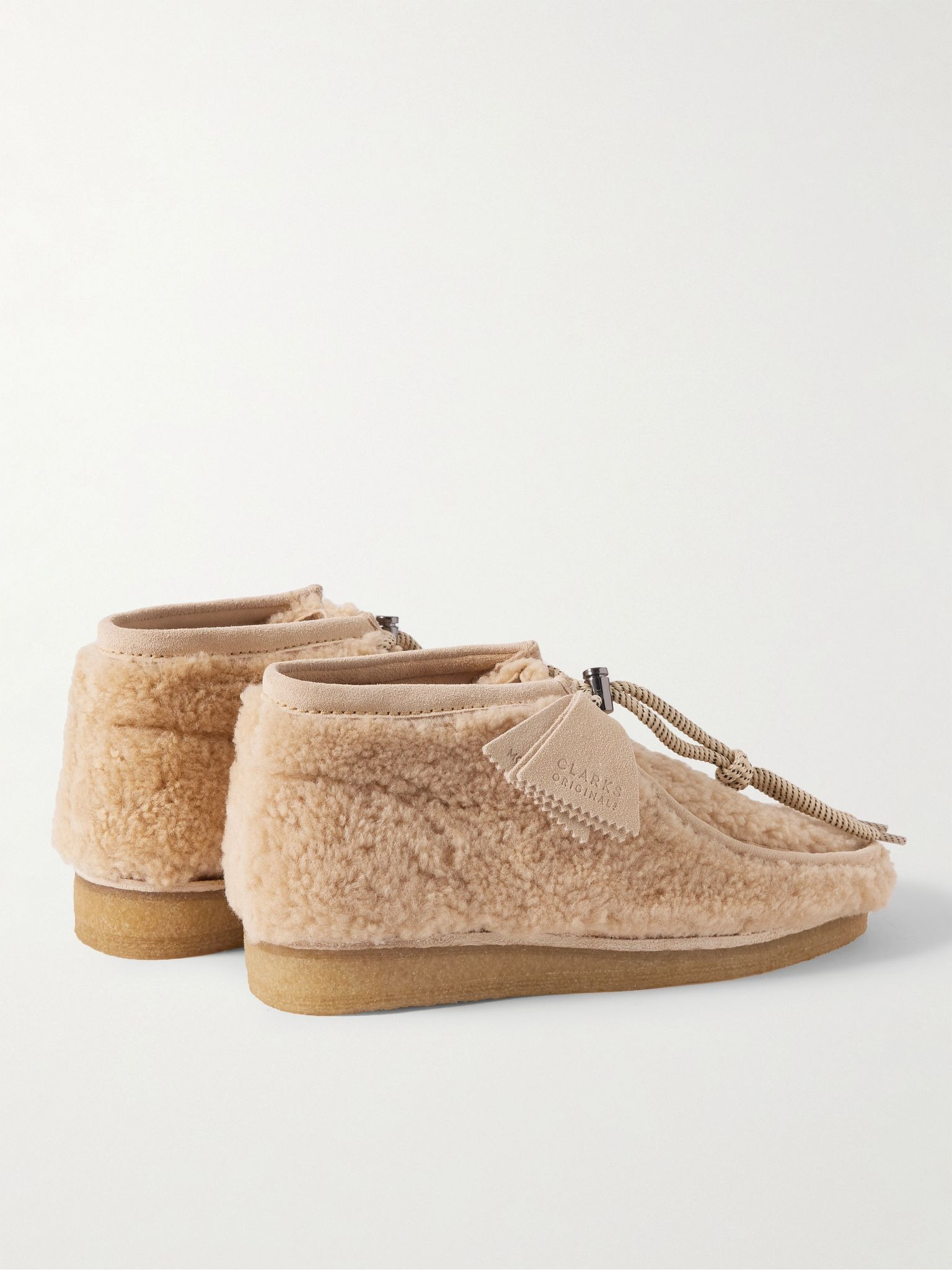 + Clarks 2 Moncler 1952 Wallabee Suede-Trimmed Faux Shearling Chukka Boots Beige - 5