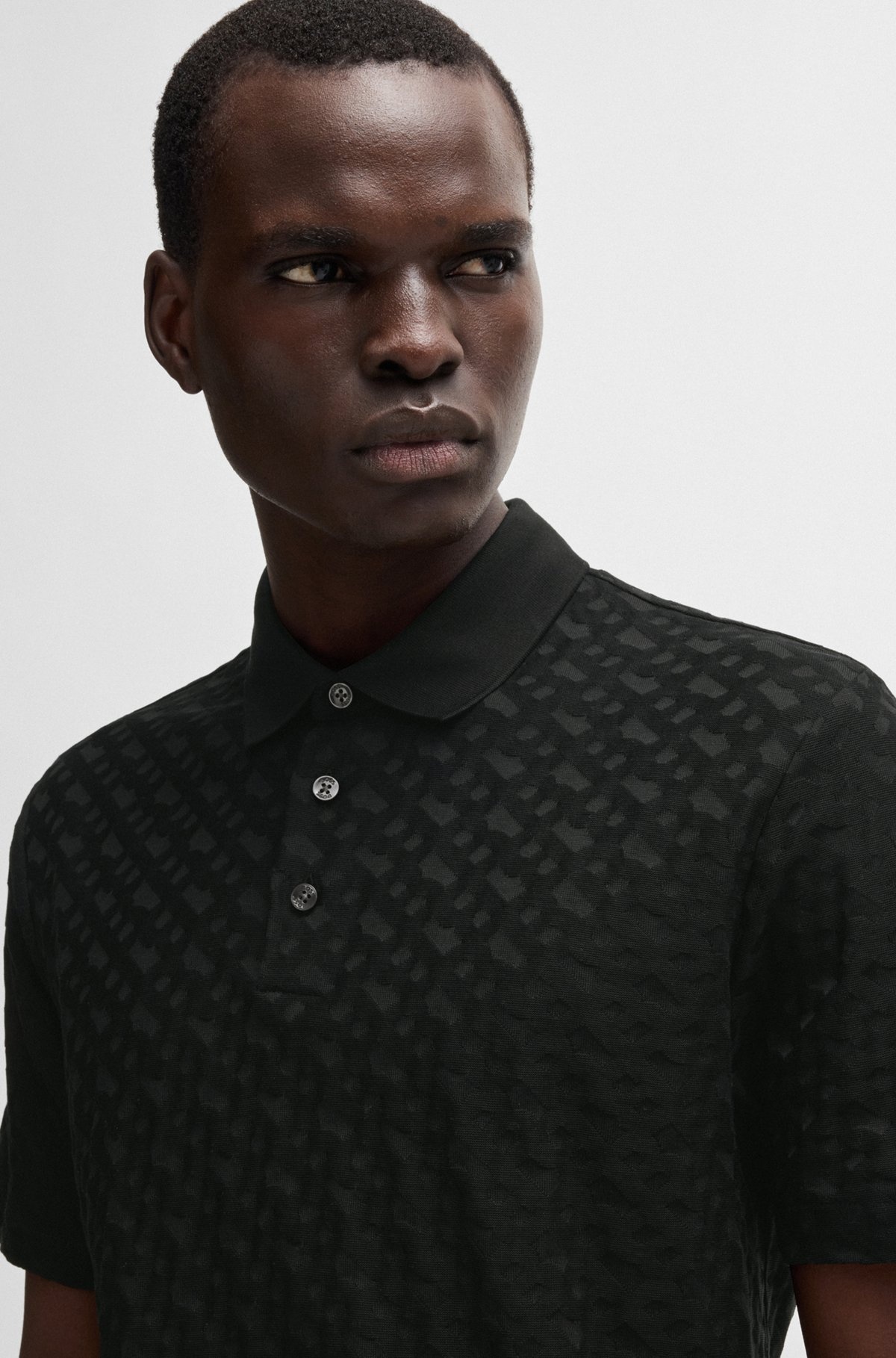 COTTON POLO SHIRT WITH TONAL MONOGRAM JACQUARD - 3