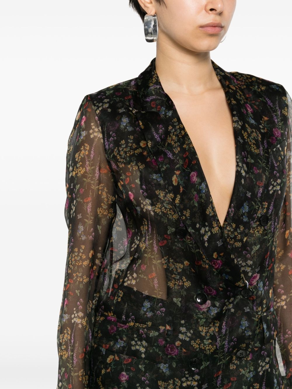 Jabot floral-print silk blazer - 5