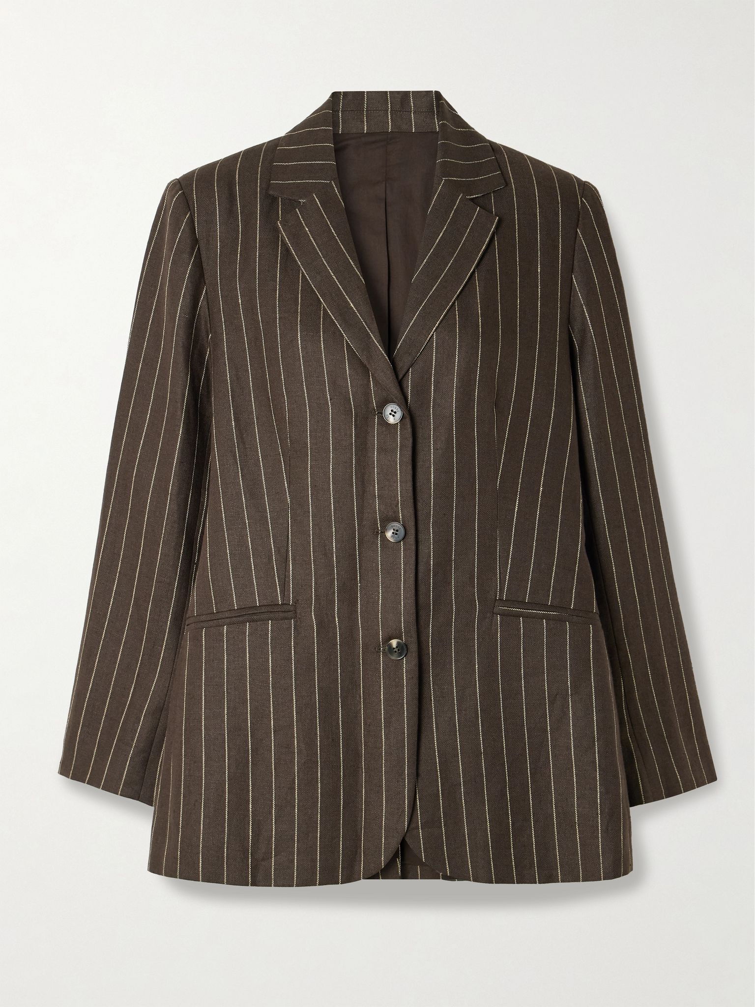 Leon pinstriped linen-twill blazer Dark brown - 1