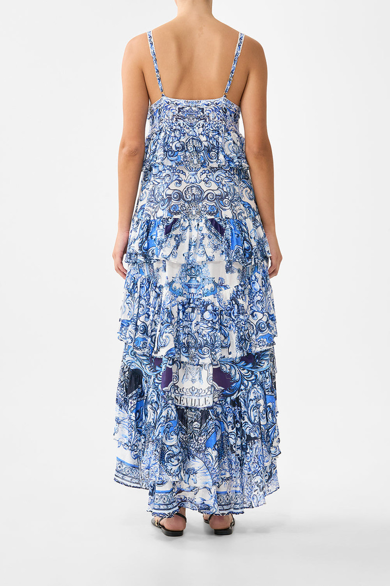 CAMILLA V NECK RUFFLE HIGH LOW DRESS outlook