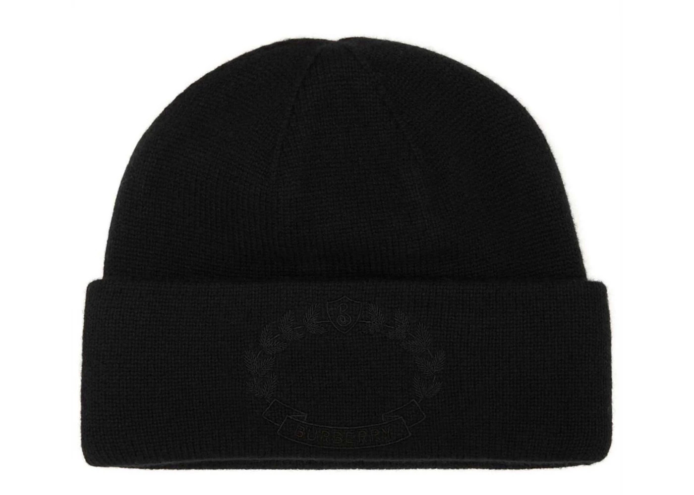 Burberry Logo Crest Embroidery Knitted Cashmere Beanie Black - 1