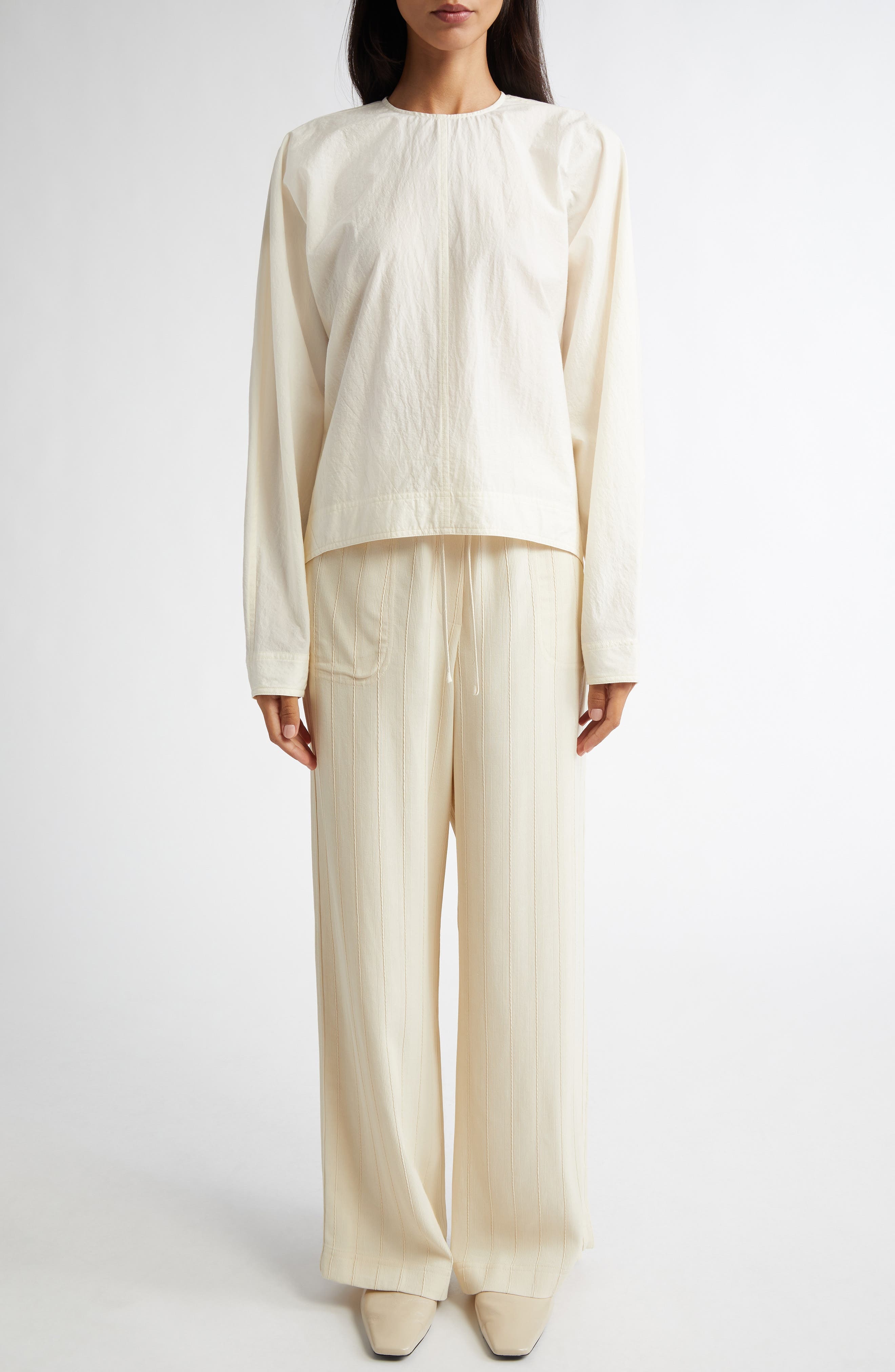 TOTEME Woven Stripe Drawstring Trousers in Ecru at Nordstrom - 7