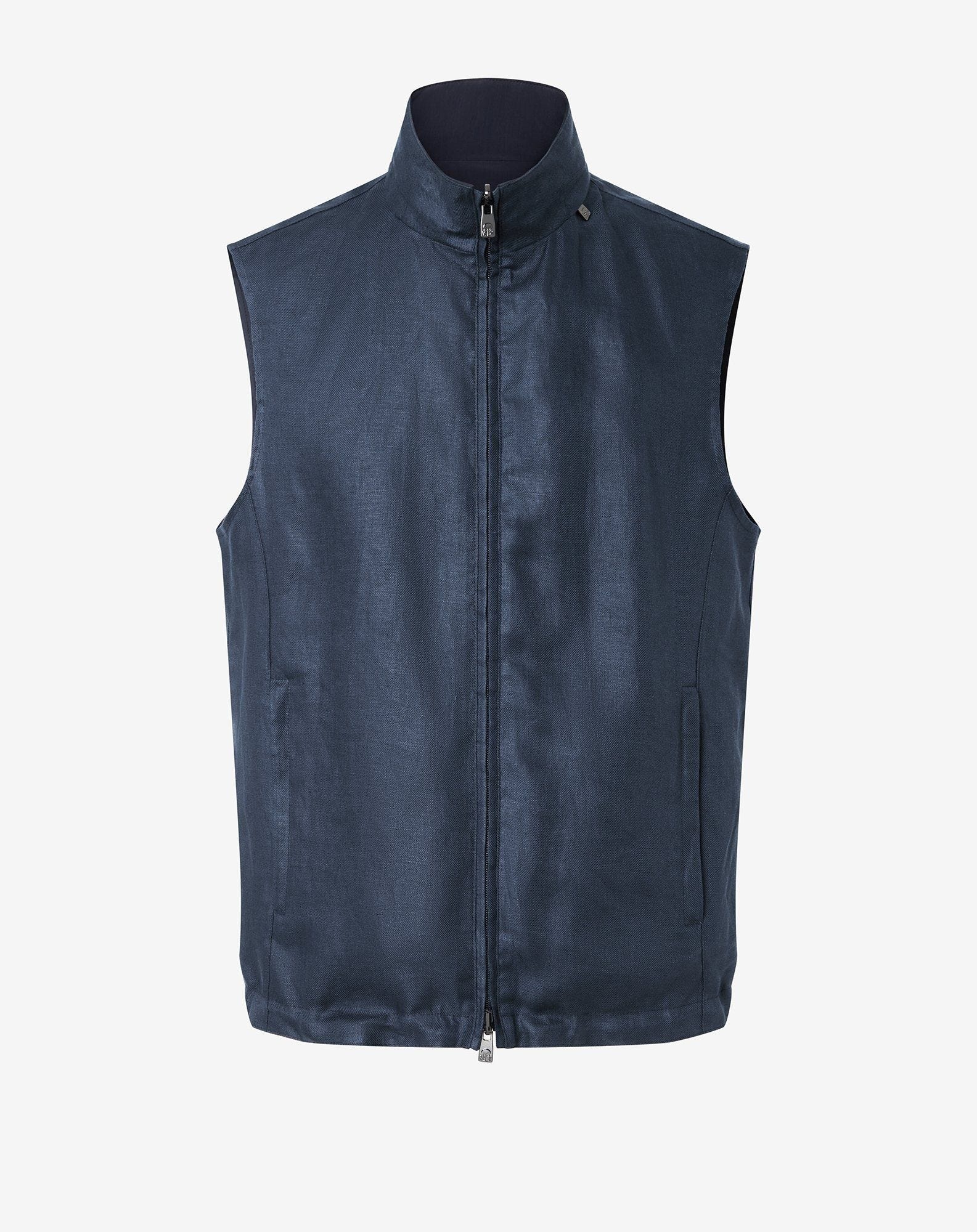 Reversible navy blue pure linen gilet - 1