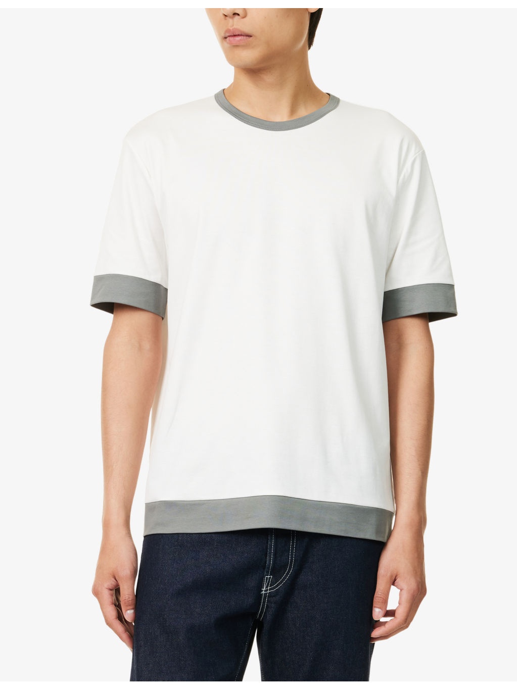 Contrast-Trim Crew-Neck Cotton T-Shirt - 3