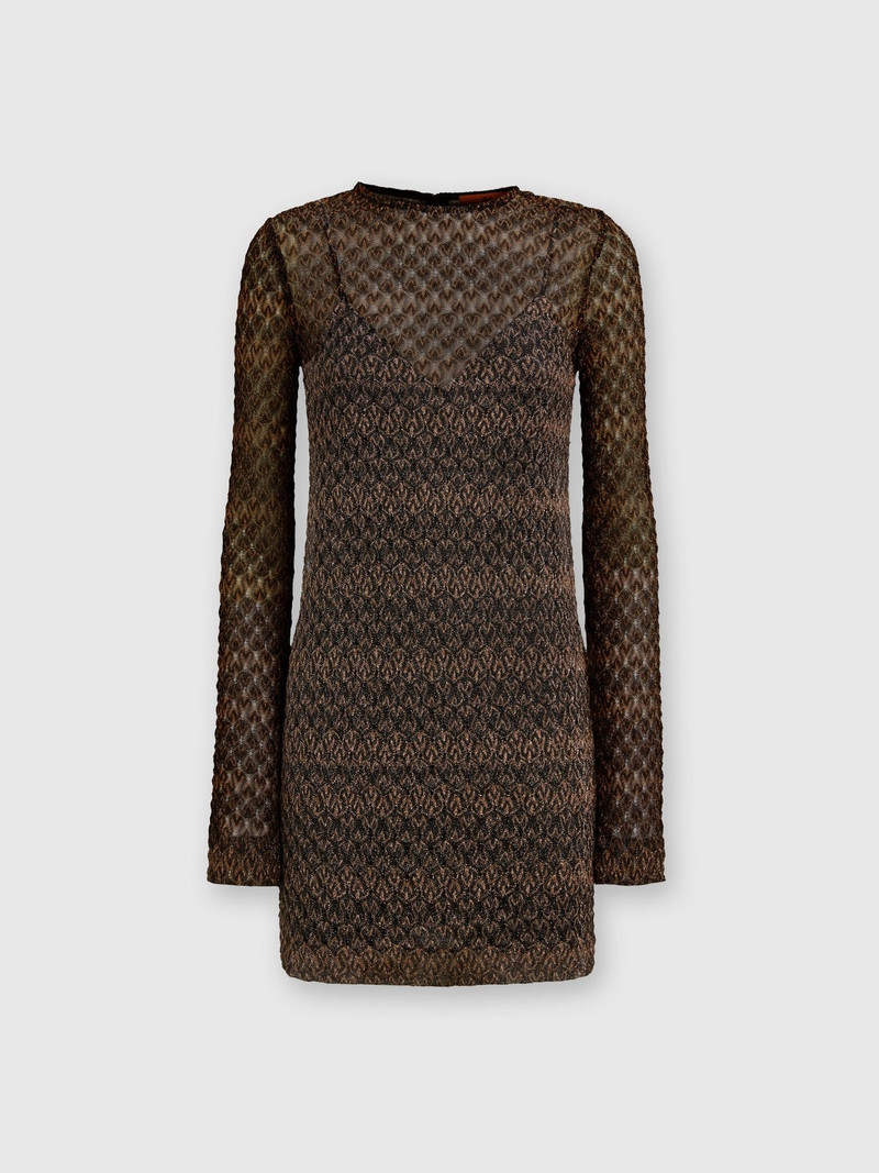 Lameté lace mini-dress with a see-through effect 1
