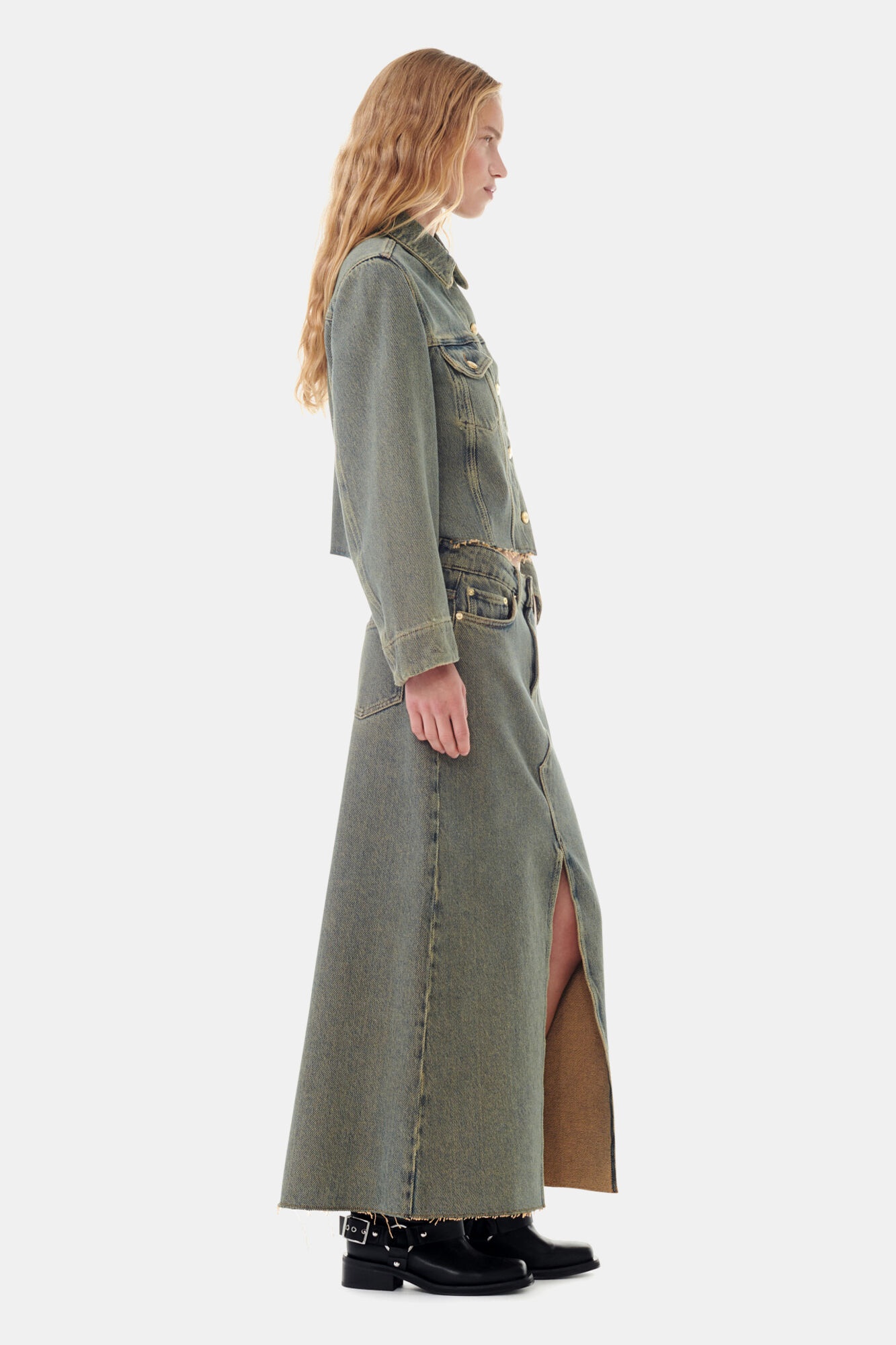 OVERDYED HEAVY DENIM MAXI SKIRT - 3