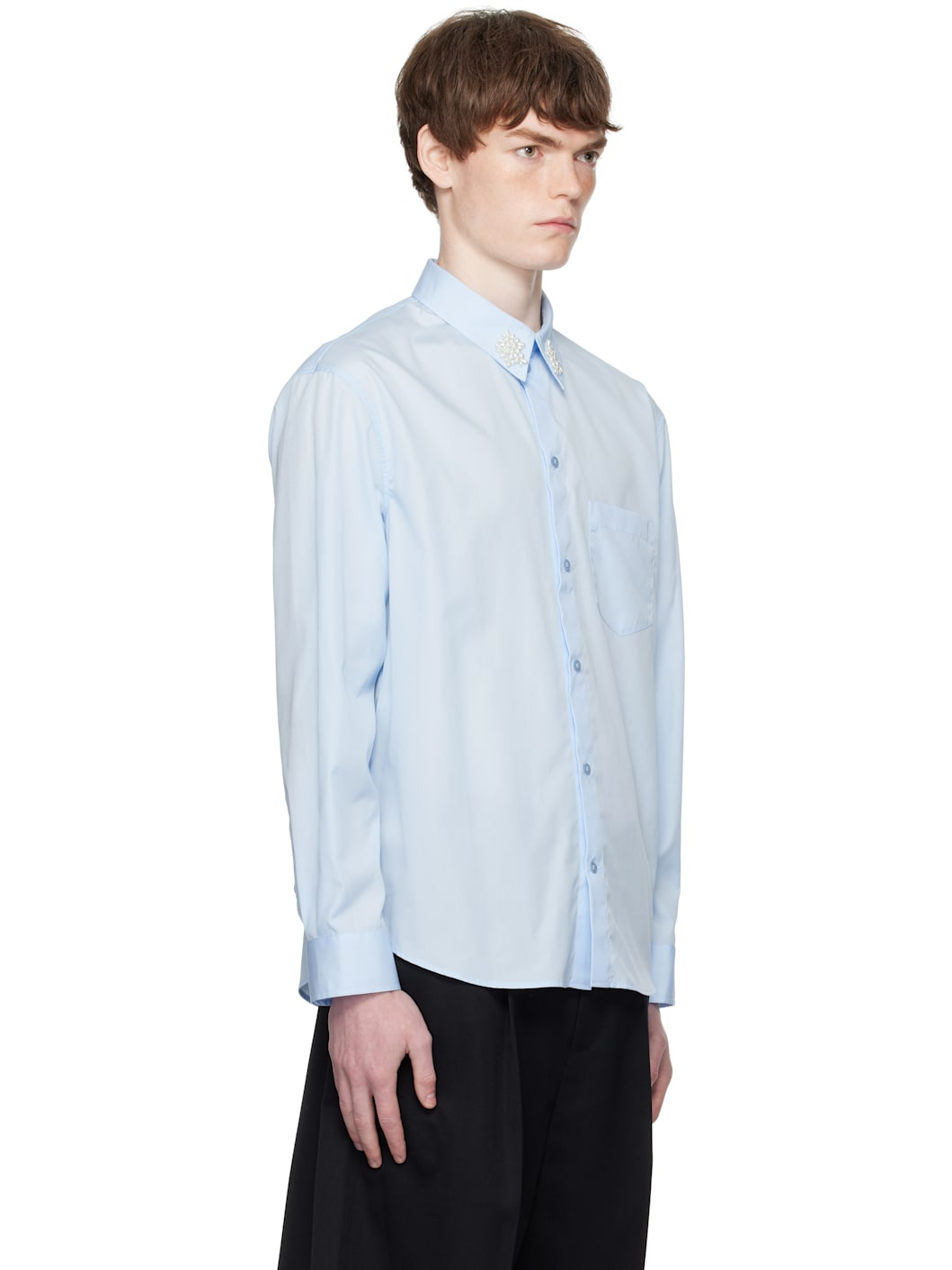 Blue Beaded Flower Cluster Classic Shirt - 2