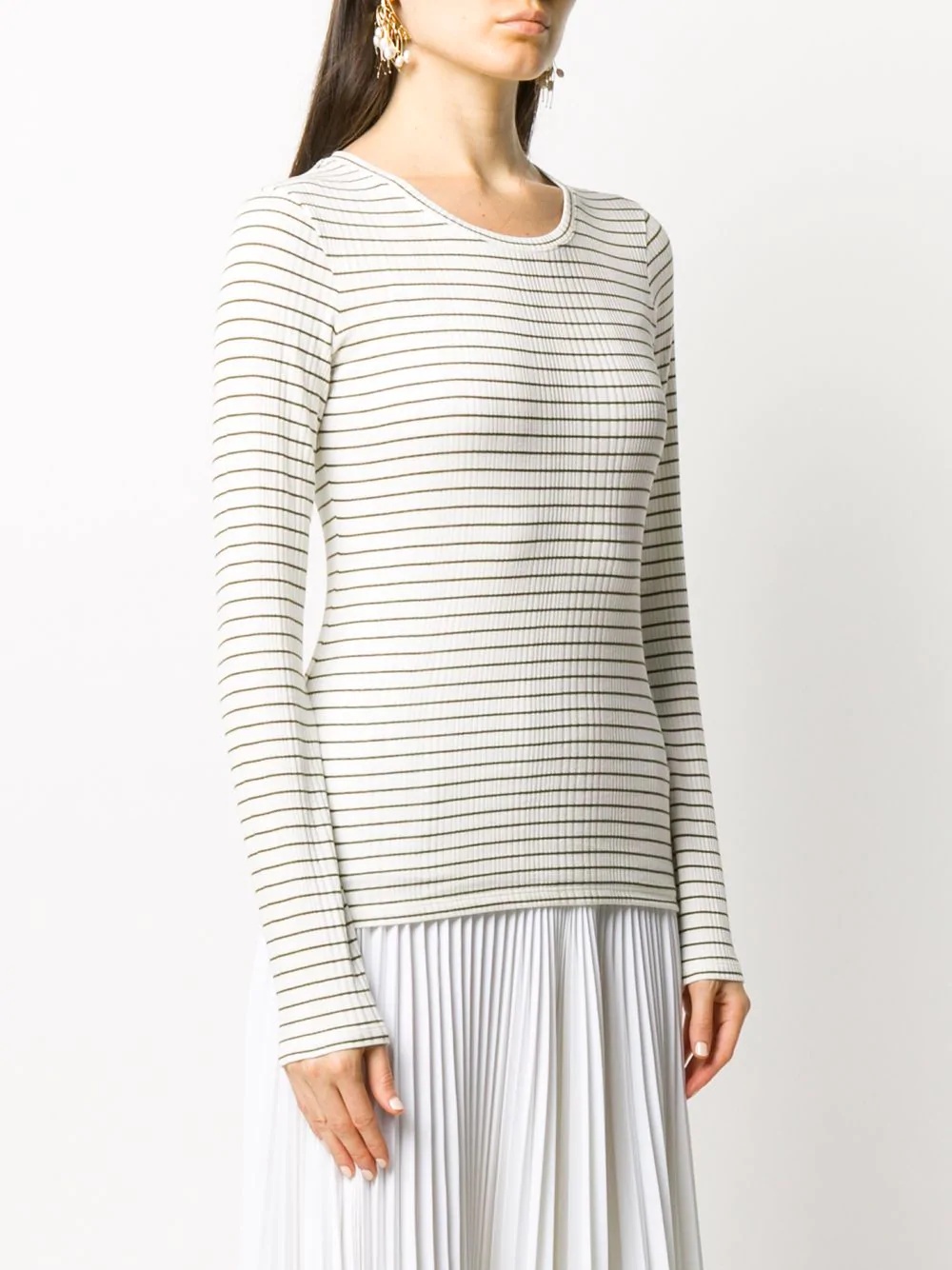 long sleeve striped print top - 3