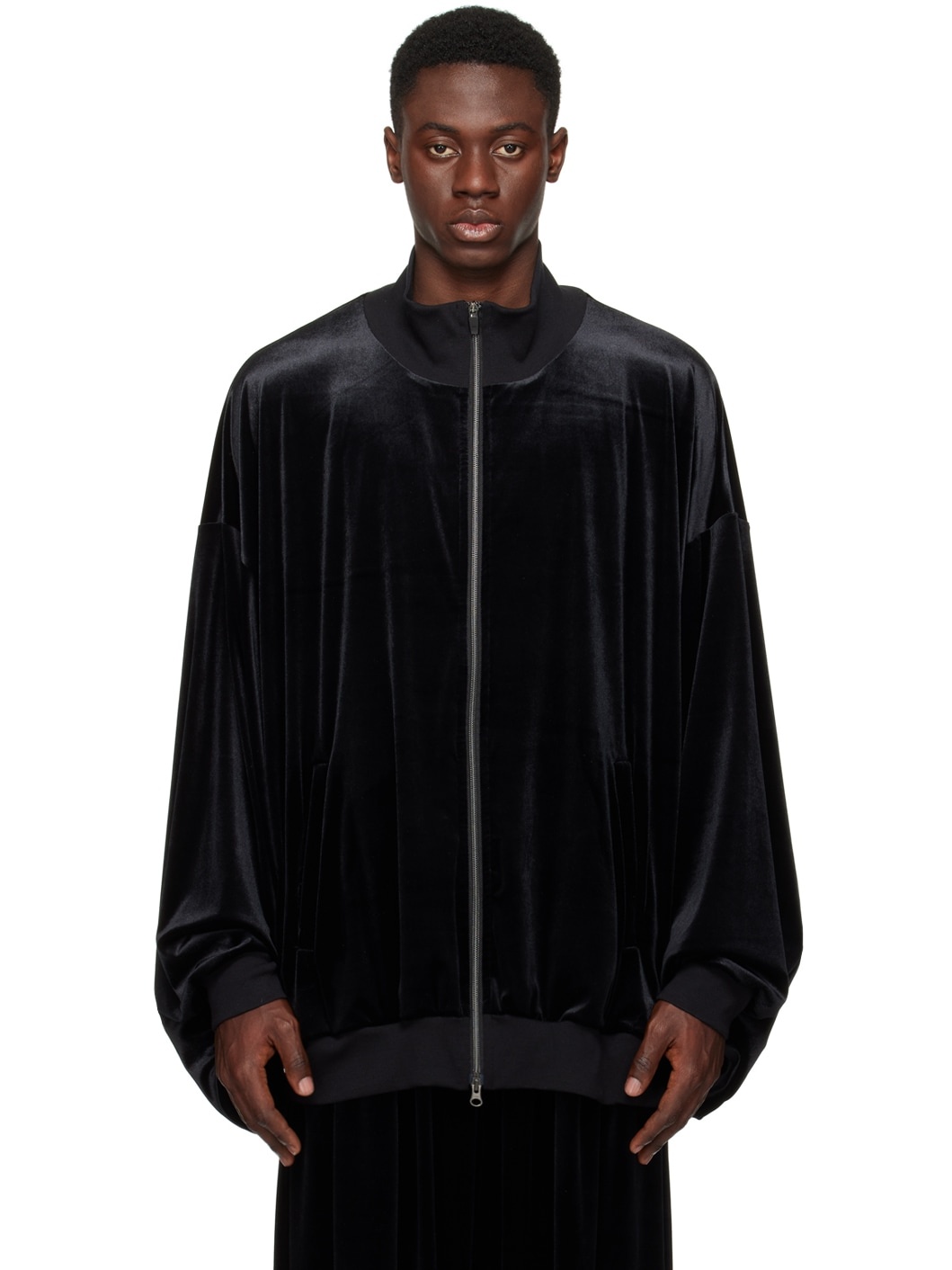 Black Gathered Track Jacket - 1