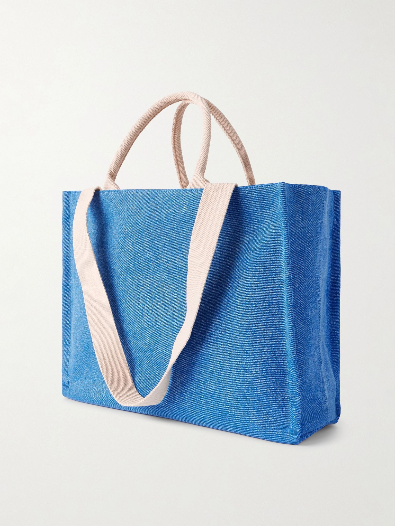 Large East West logo-embroidered denim tote Blue - 3