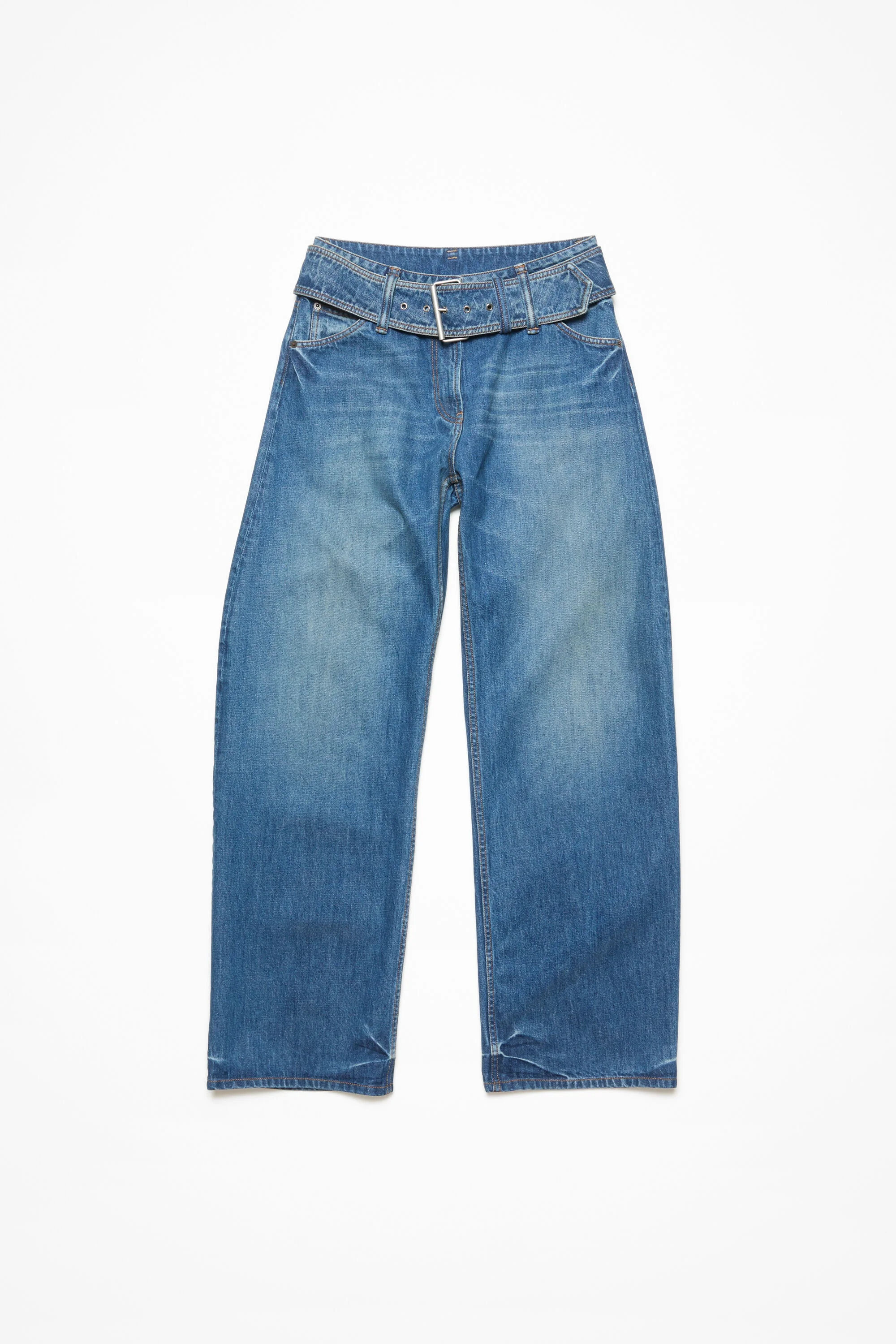 Belted denim trousers - Mid Blue - 1