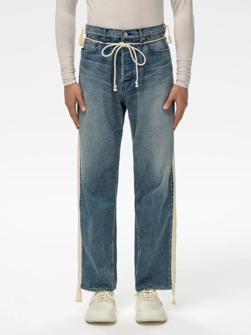 DRAWSTRING SIDE-TAPED DENIM PANTS - 3