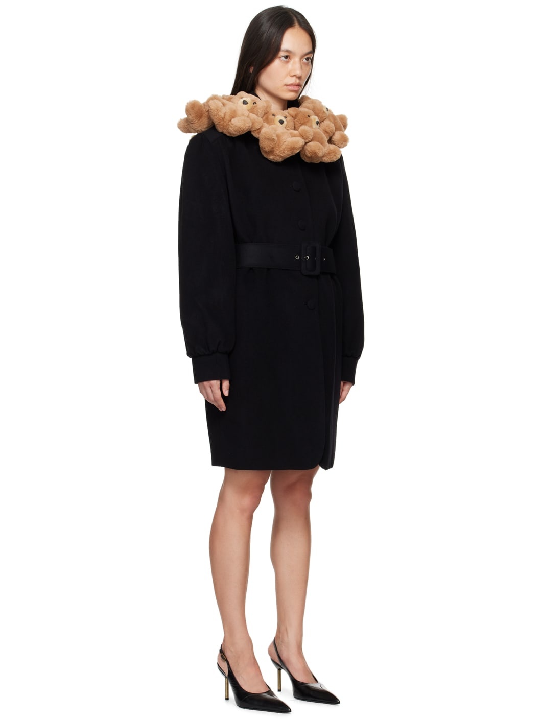 Black Teddy Bear Collar Coat - 2