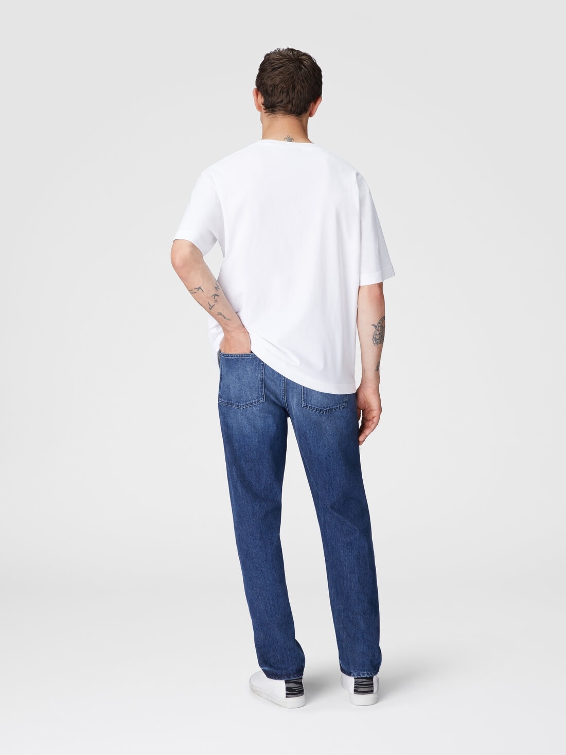 Cotton crewneck T-shirt with tone-on-tone zigzag insert - 3