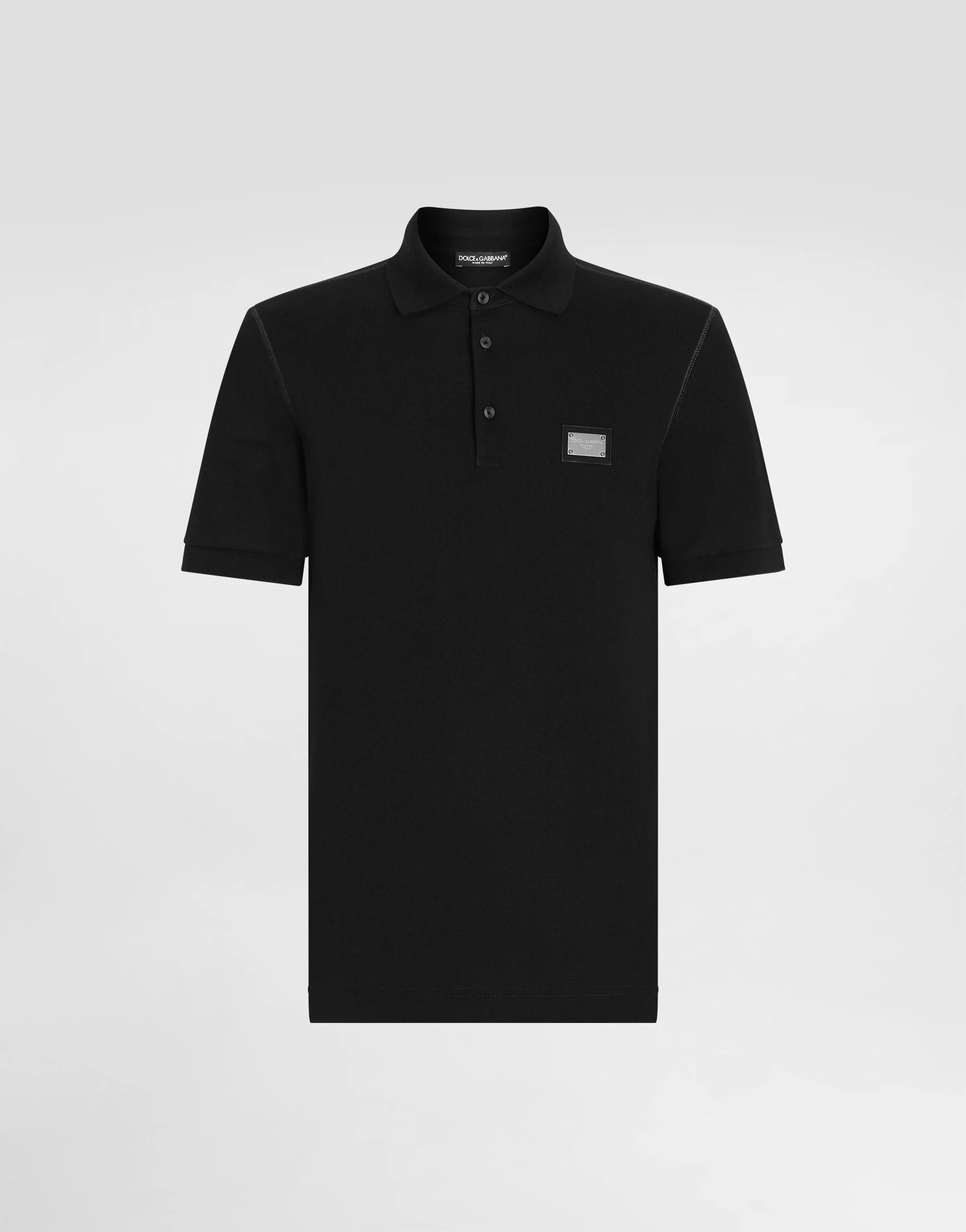 Cotton piqué polo-shirt with branded tag - 1