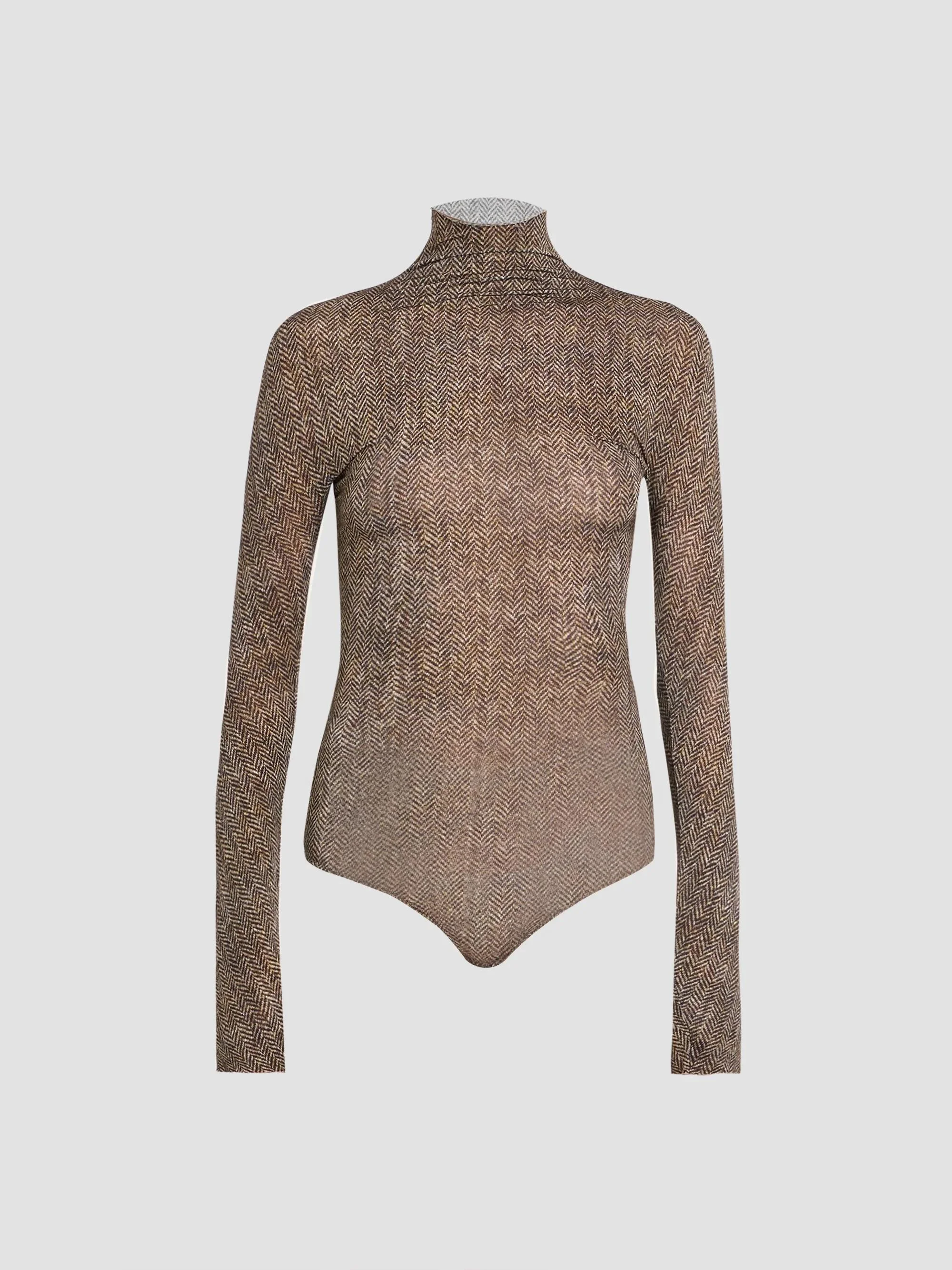Women's Herringbone Turtleneck Bodysuit - Brown - 1