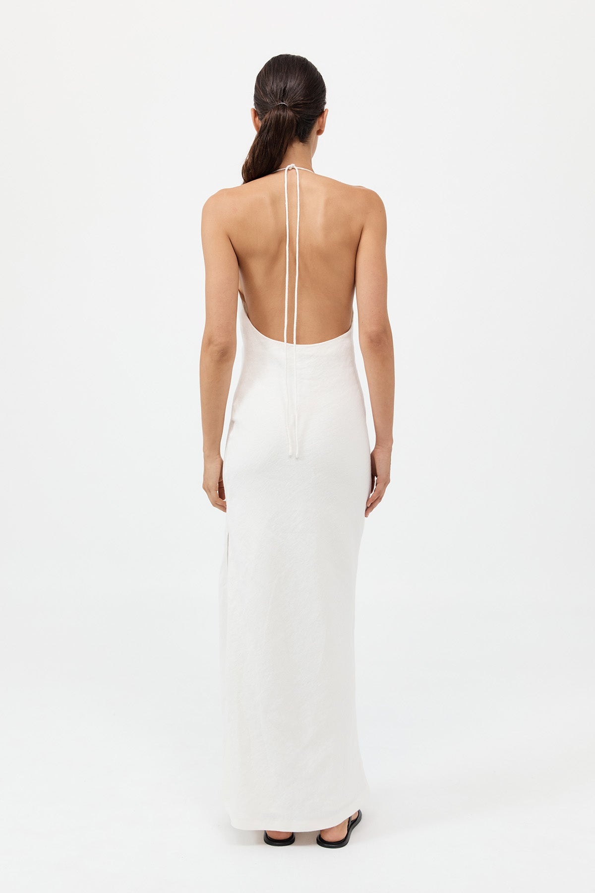 Linen Bias Halter Dress - Ivory - 5