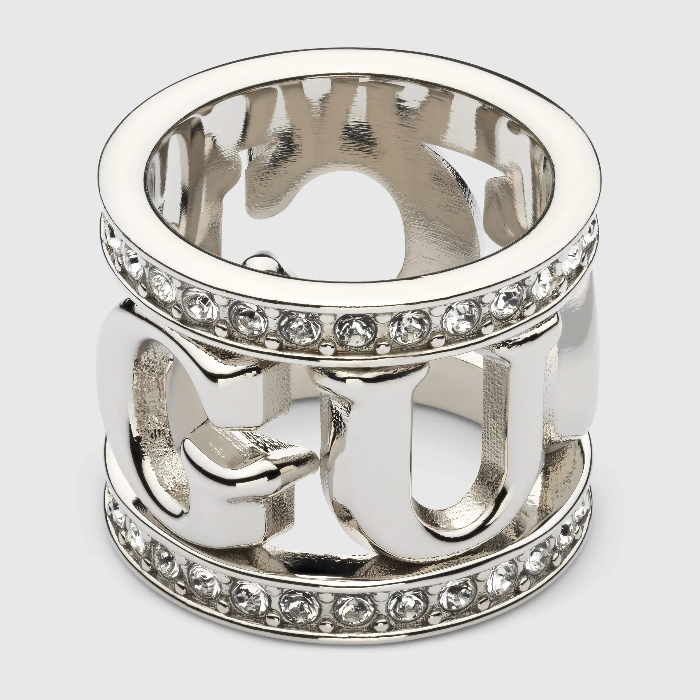 Gucci logo carré ring with crystals - 1