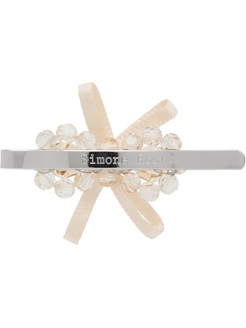 Simone Rocha Beige Petite Bow Mini Flower Hair Clip outlook