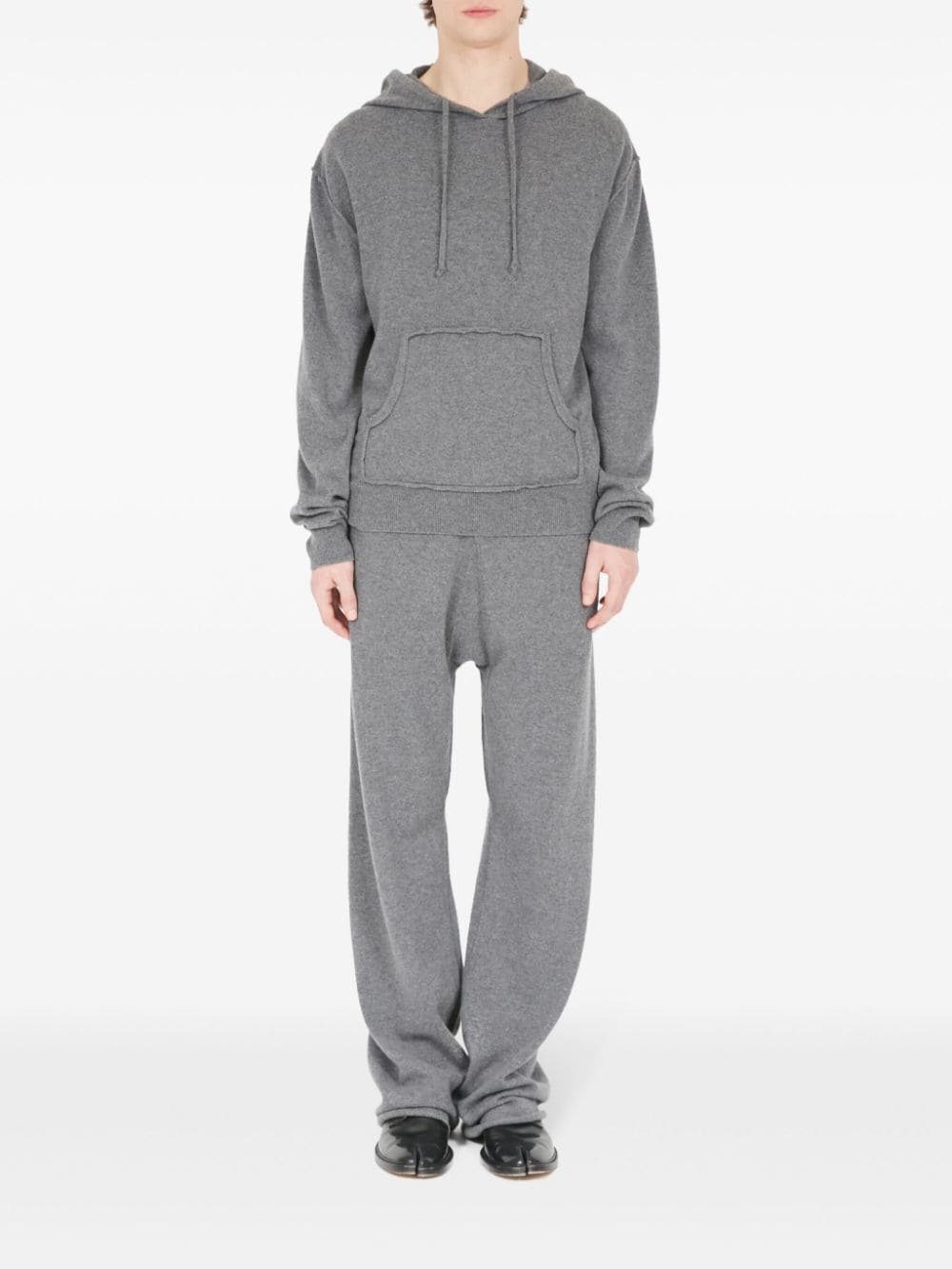 pouch-pocket knitted drawstring hoodie - 2