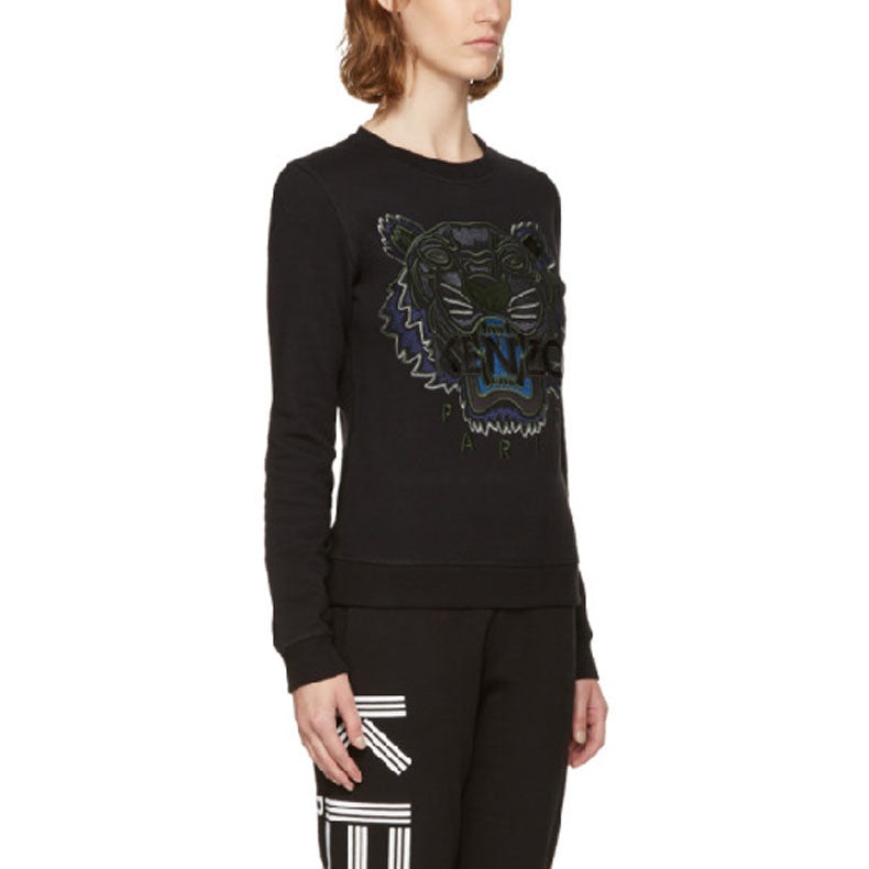 KENZO Cotton Embroidered Tiger Head Round Neck Long Sleeves Black F762SW7144XD-99 - 5