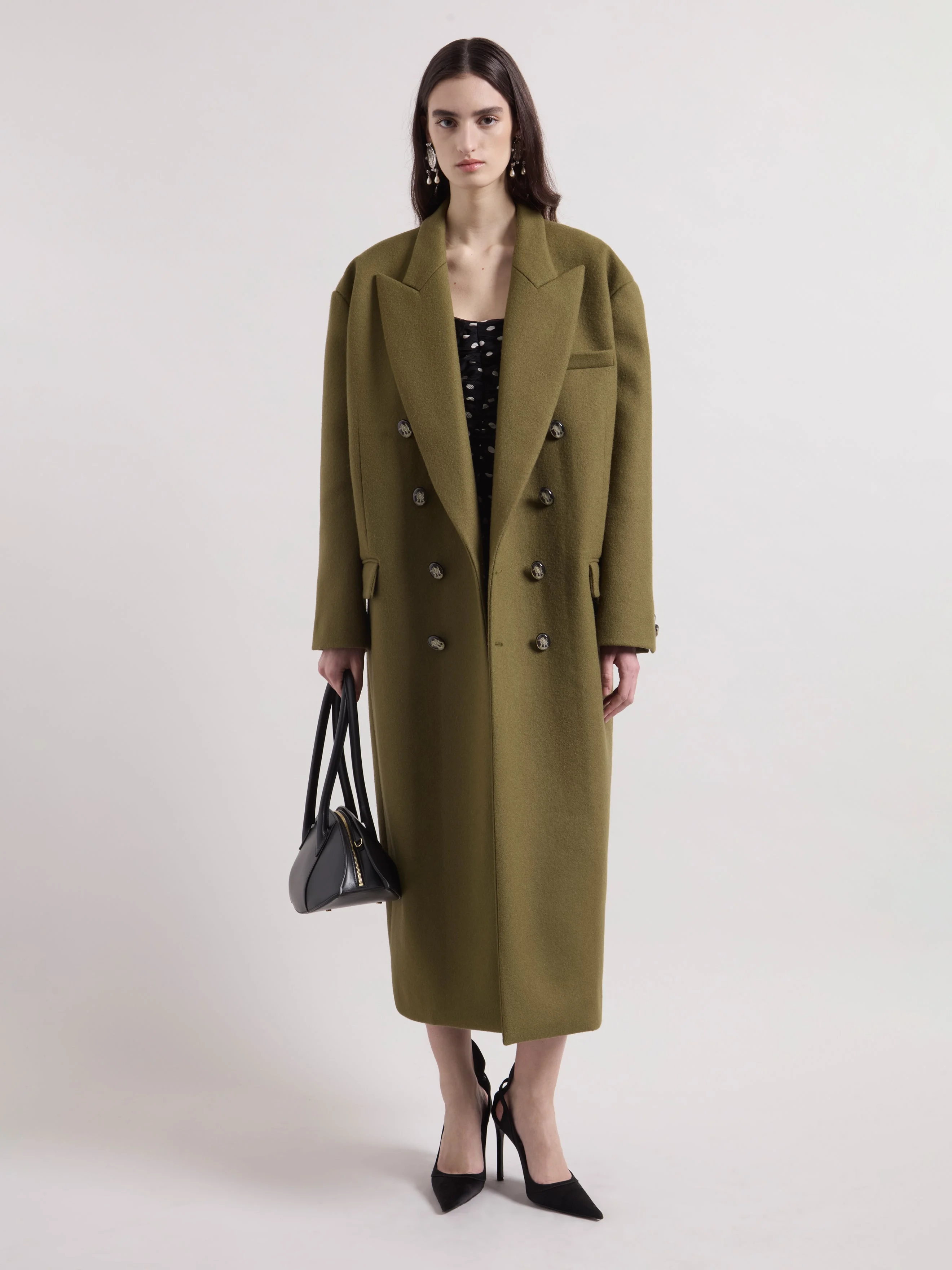 Khaki Wool Double Breasted Coat - 1