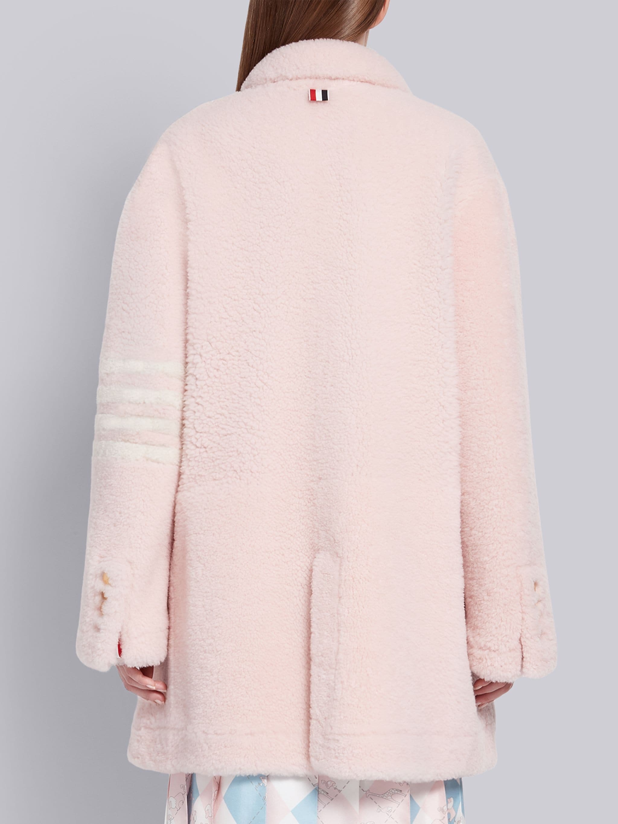 Light Pink Shearling Dropped Shoulder Oversized Sack 4-Bar Jacket - 3