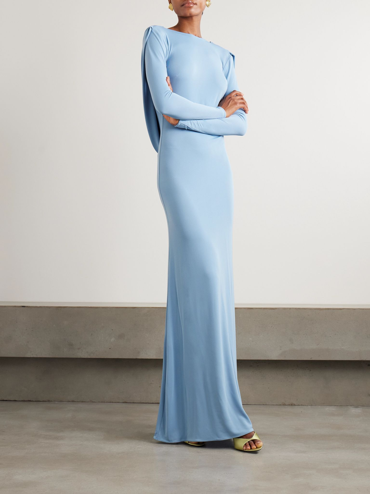 Roisin open-back draped stretch-jersey gown Blue - 3