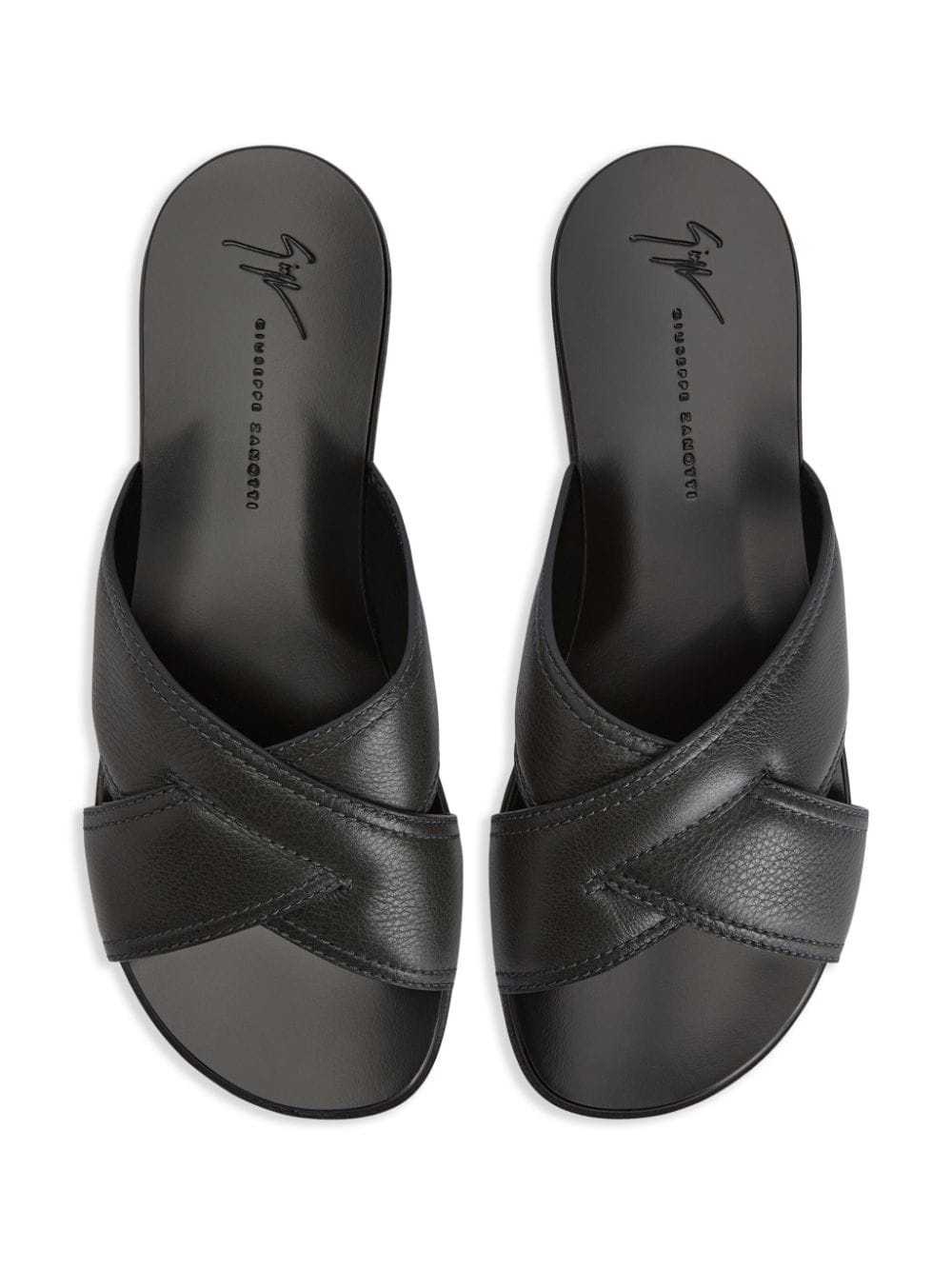 Flavio crossover-strap leather slides - 4