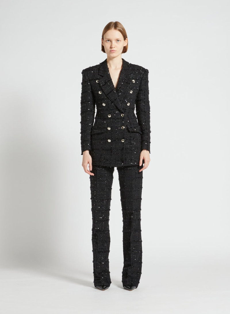 Alessandra Rich SEQUIN CHECKED TWEED DOUBLE BREASTED JACKET outlook