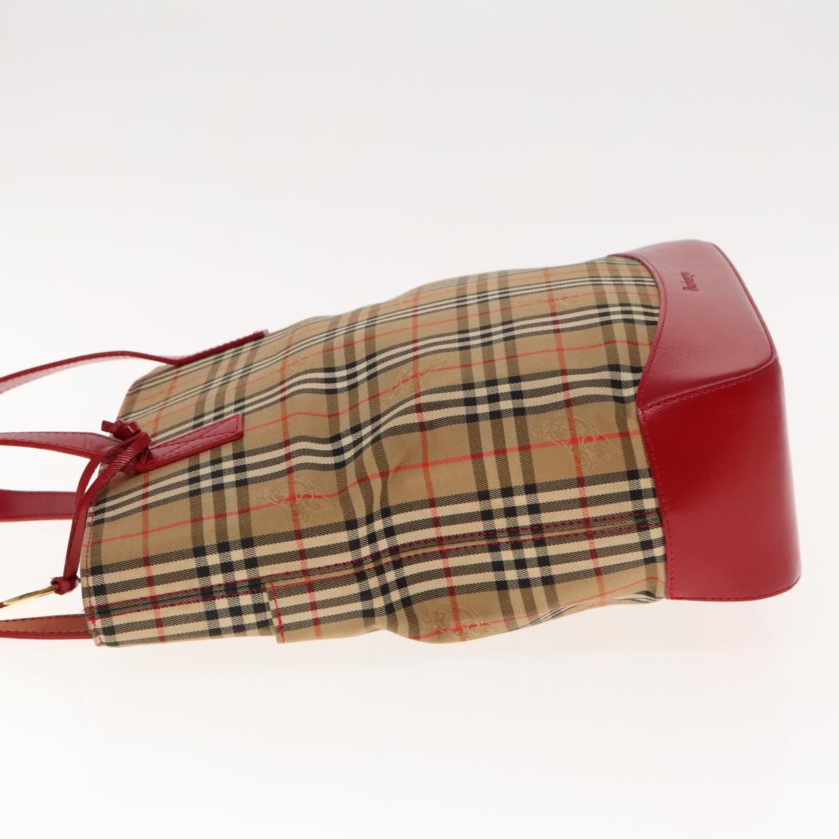 Burberry Nova Check Shoulder Bag Canvas Leather Beige Red Silver - 5