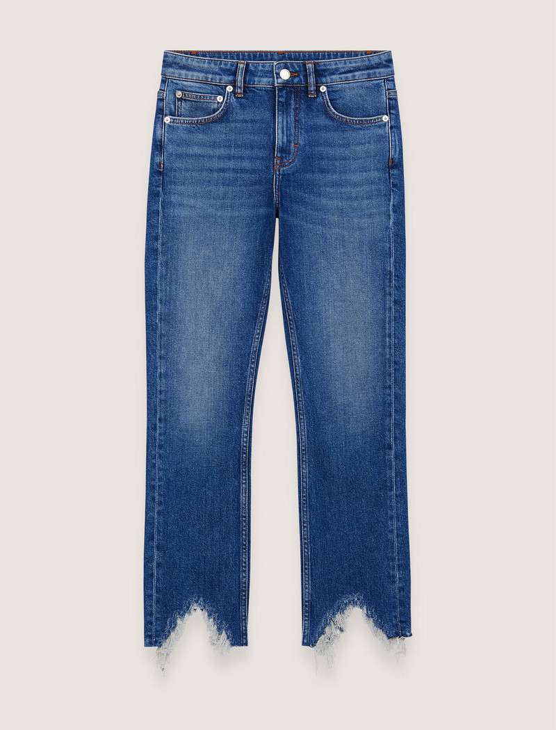 Slim-fit jeans, ripped at the bottom 1