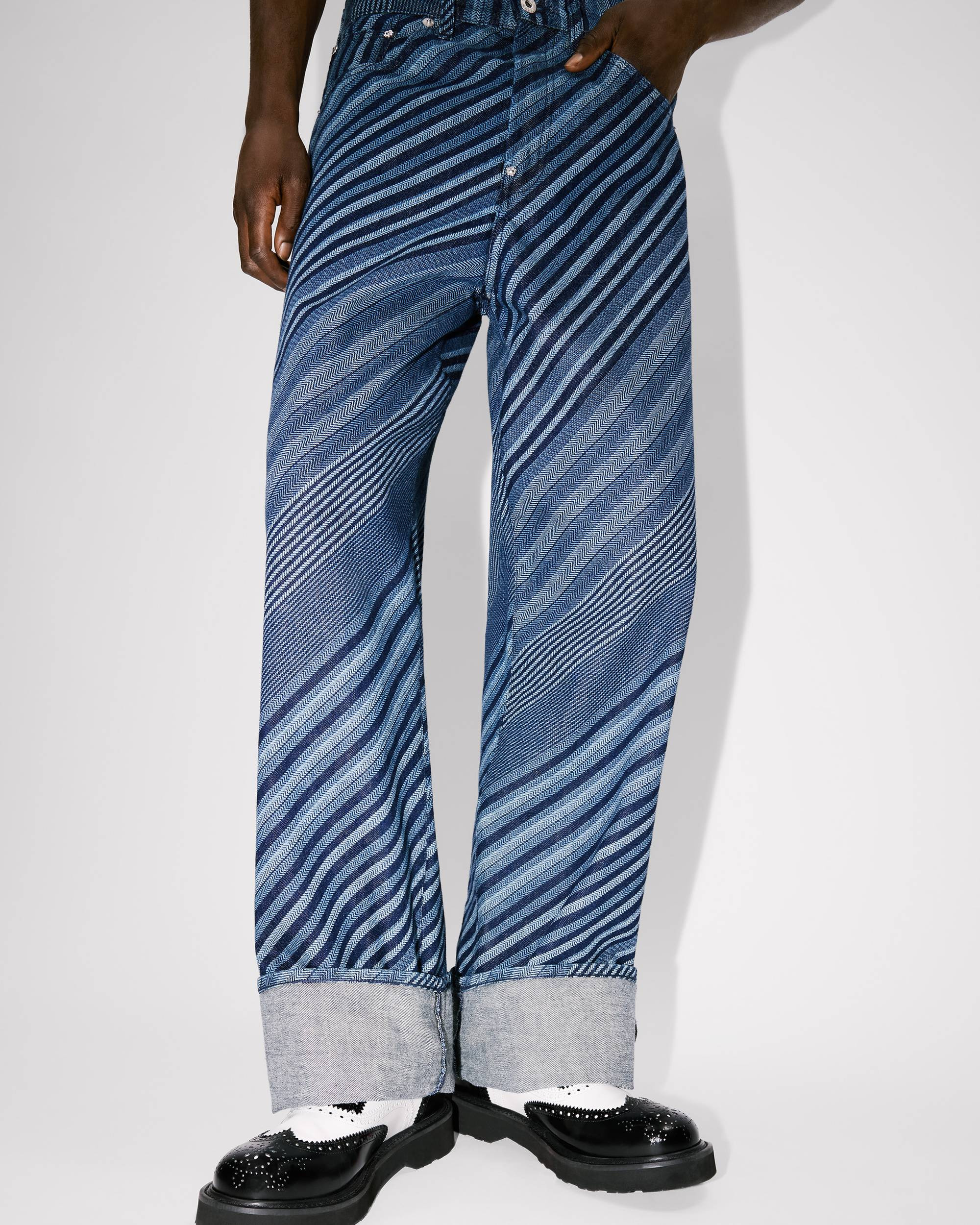 'Kenzo Diagonal Stripe' turn up wide fit jeans in Japanese denim - 10