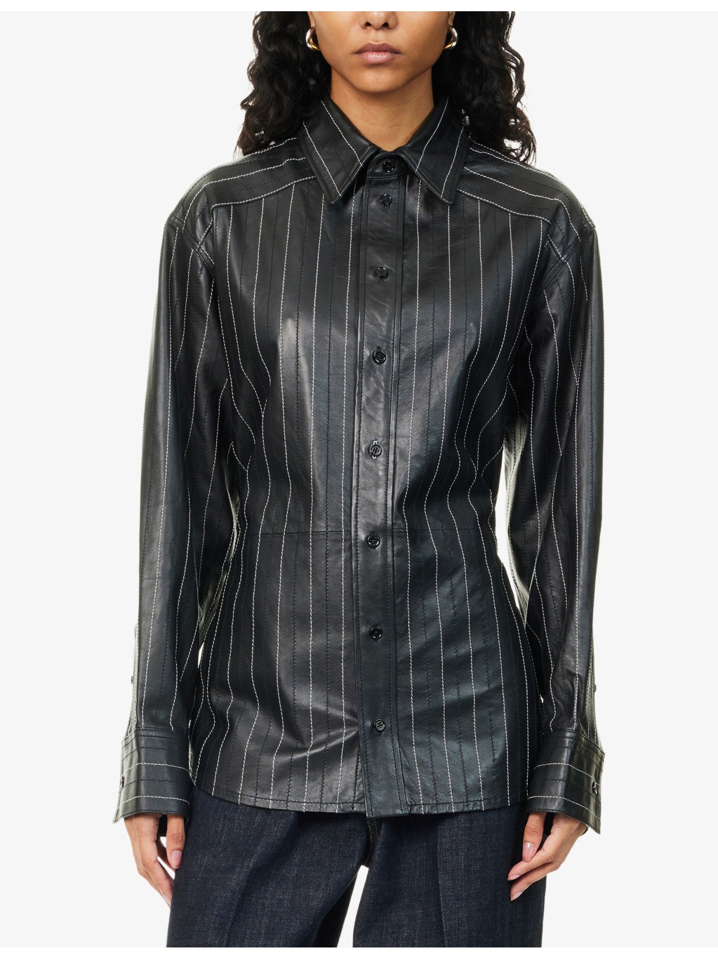 Tab Martingale Leather Shirt - 3